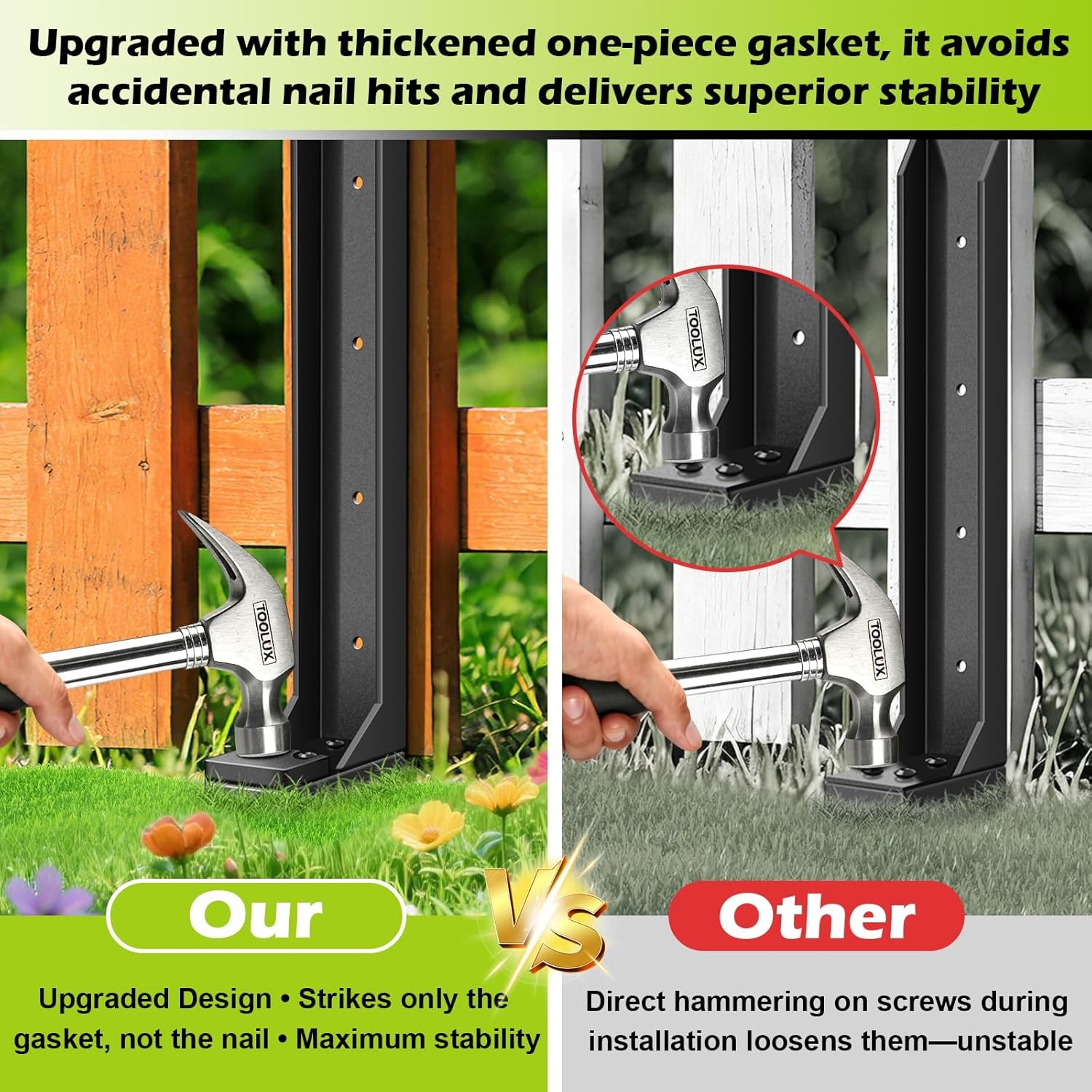 4 Pcs Fence Post Repair Kit, Heavy Duty Fence Post Anchor Ground Stakes for Repa