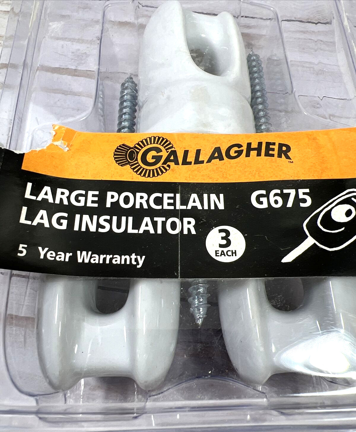 Gallagher Large Porcelain Lag Insulator w/ Lag Bolt G675 3pp Electric Fence Farm