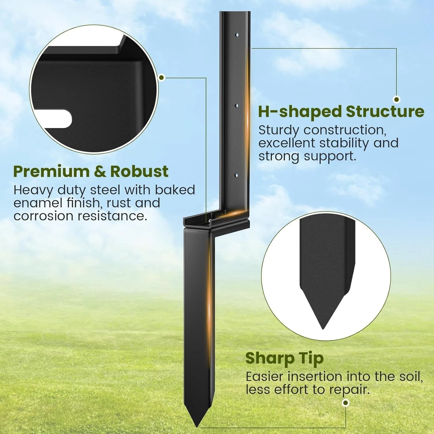 Strong and Stable Fence Repair Kit – 4 Rustproof Steel Stakes for Easy Fixes