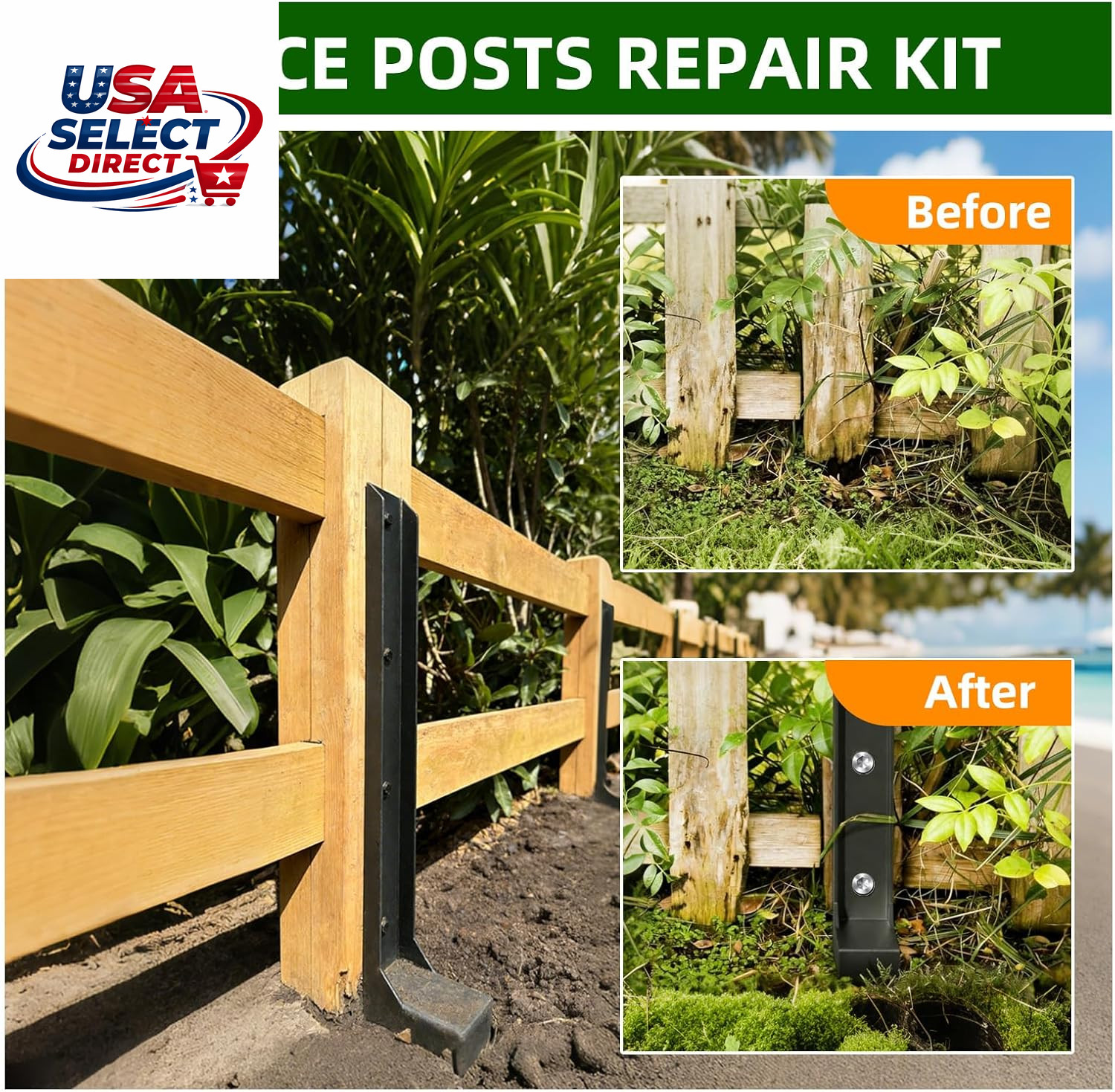 8PCS Heavy Duty Fence Post Repair Kit for Wooden Posts