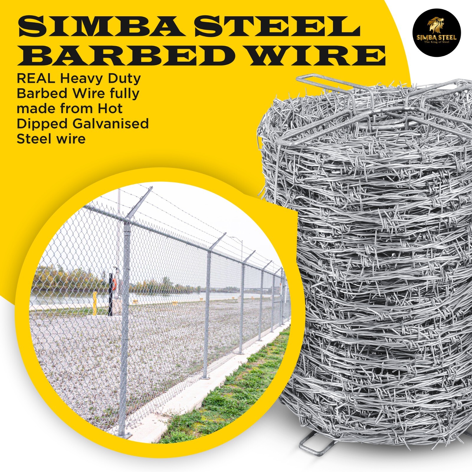 4-Point Barbed Wire Roll | 5″ Spacing, 16 Ga | 328 FT – 330 FT (100m) SIMBASTEEL