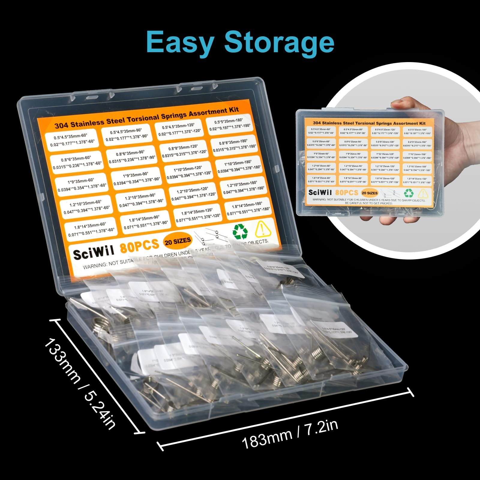 80PCS Torsion Spring Assortment Kit, 20 Sizes 60/90/120/180 Degree Small Tors…