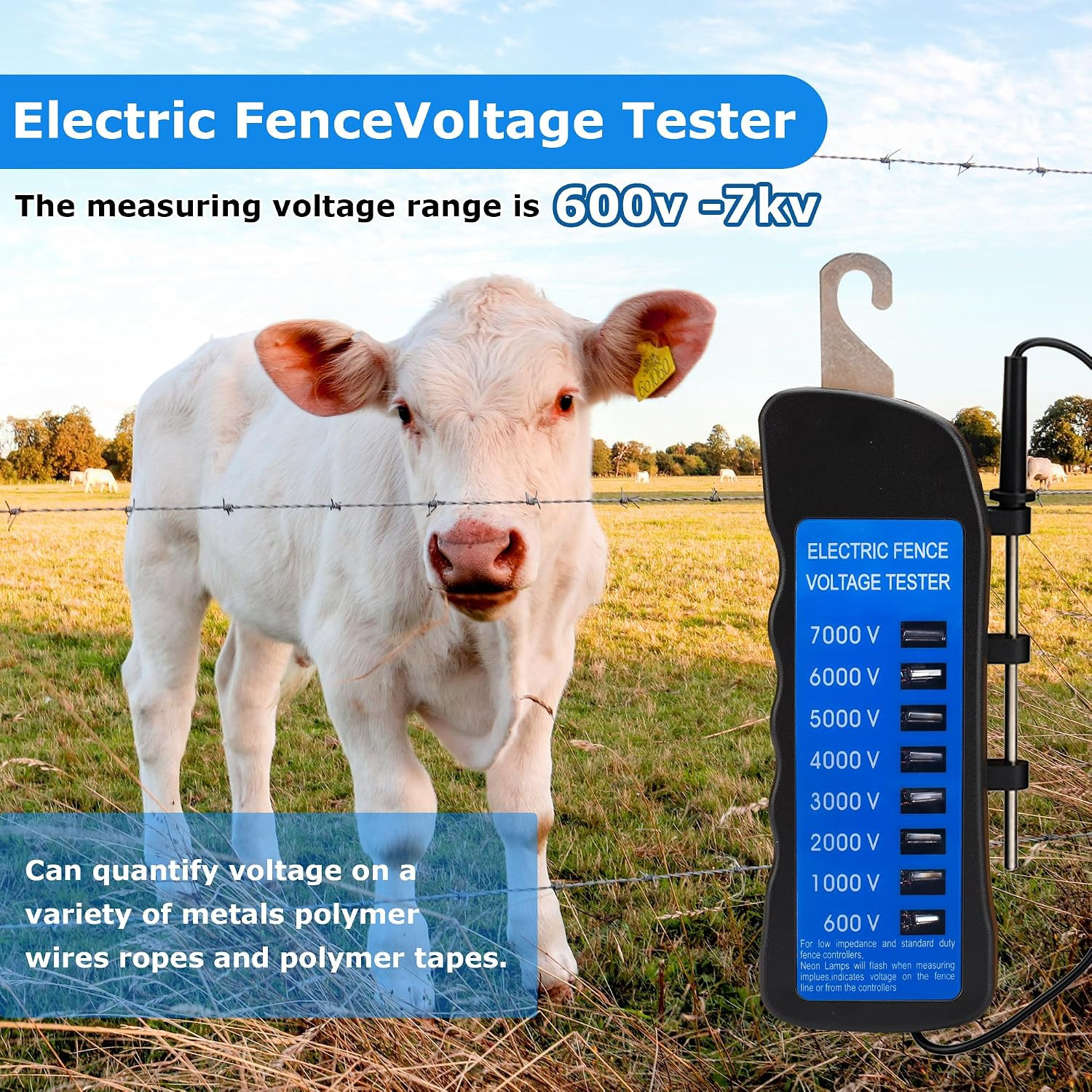 Electric Fence Voltage Tester, 7KV Fence Tester 8 Neon Indicator Lights/Fence Te