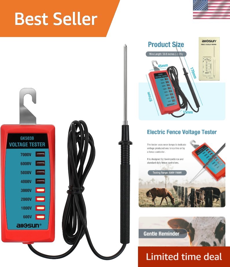 Professional-Grade ALLOSUN Neon Electric Fence Tester 0.6-7 kV – Easy to Use