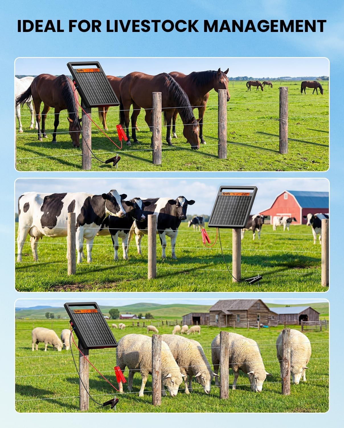 45 Miles Solar Electric Fence Charger Day or Night Mode 1.2J fr Livestock Horses