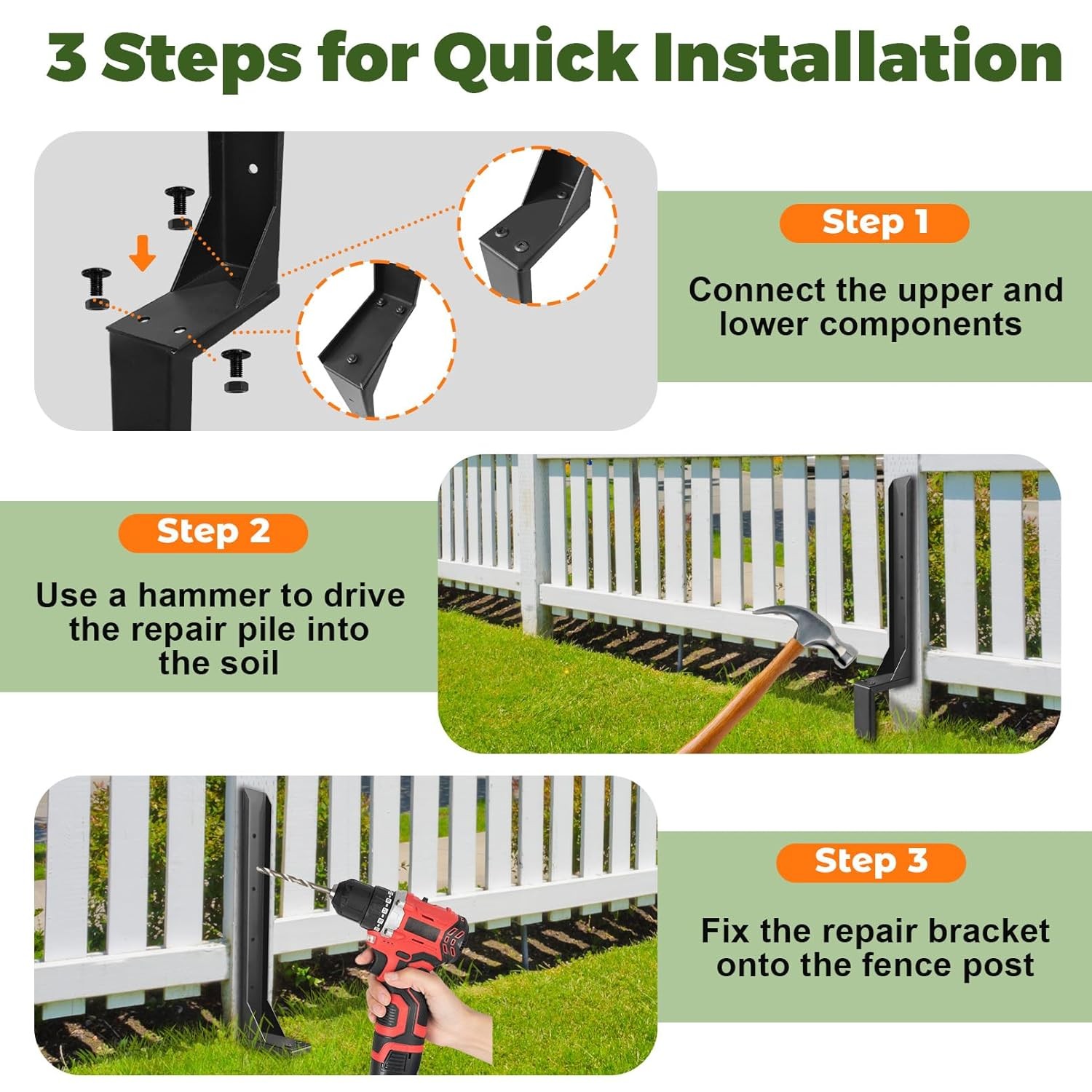 Heavy Duty Fence Post Repair Kit with Thickened Heavy Duty Fence Post Anchor
