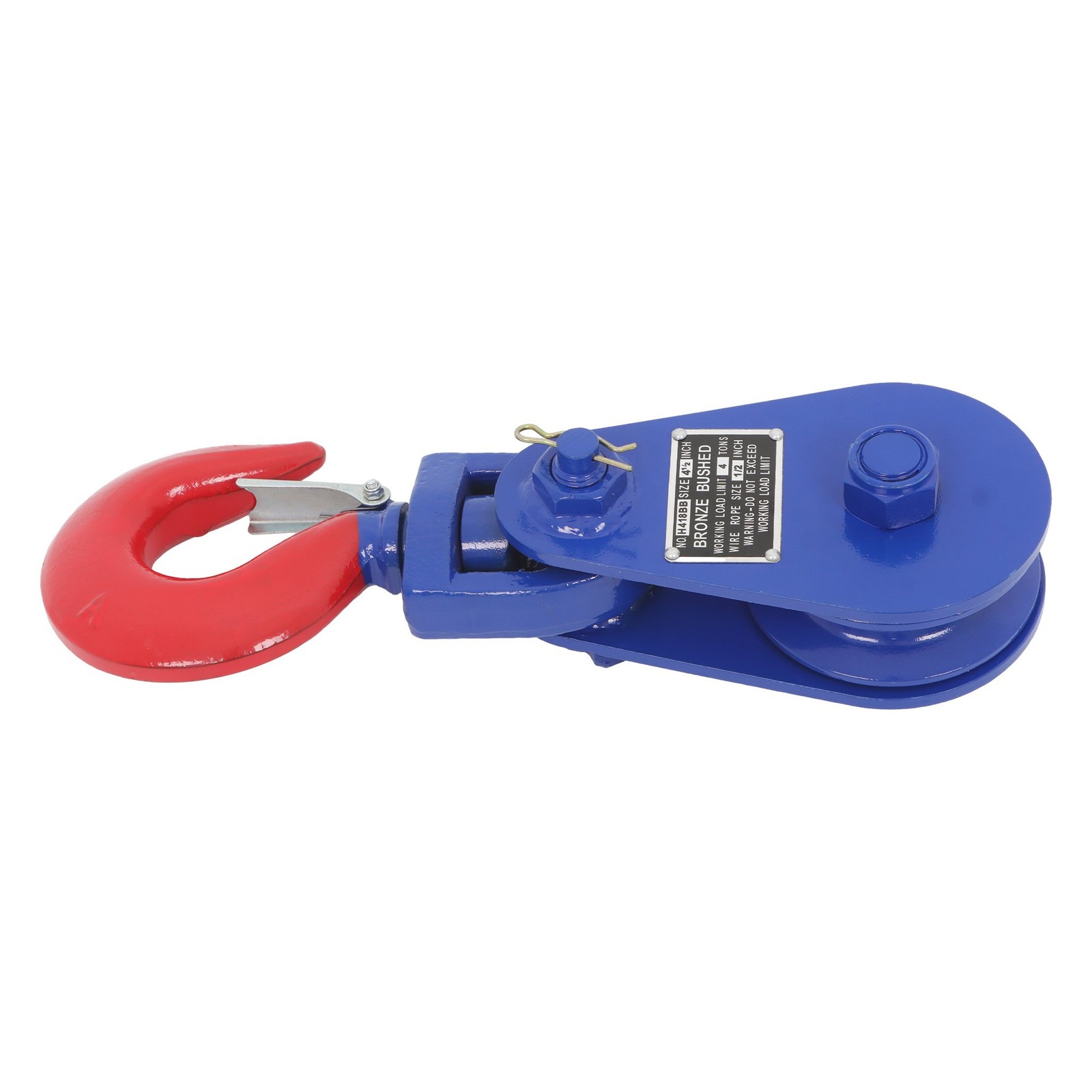 4 Ton Snatch Block with Hook – 8800lbs Capacity, 4.5″ Sheave, 1/2″ Wire Rope