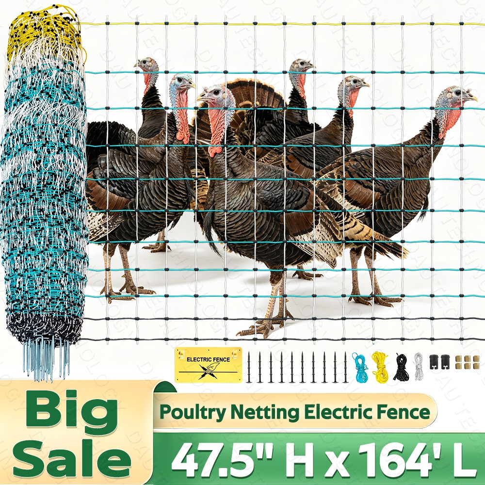 47.5″Hx168’L Portable Electric Poultry Netting Ideal for Farms, Ranches&Gardens