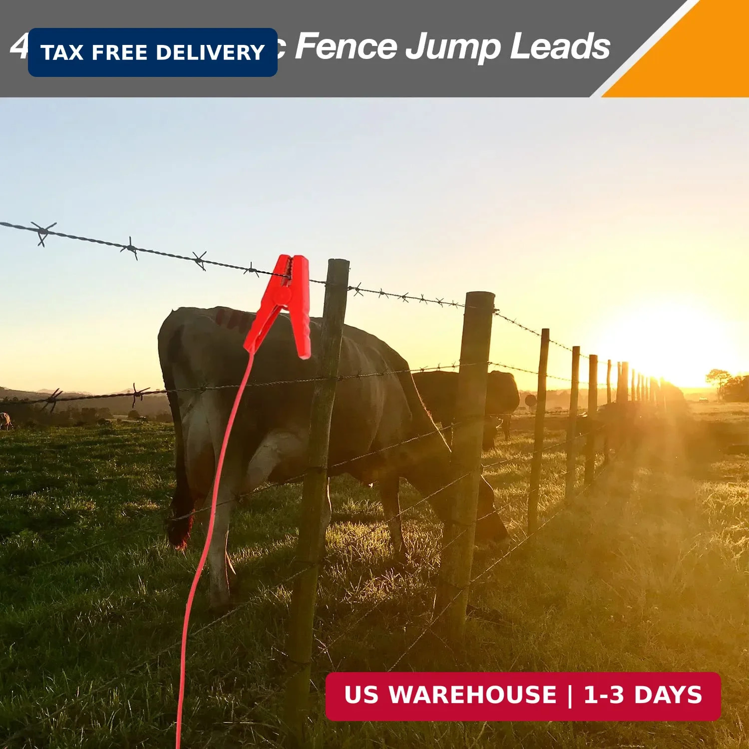 4ft Farm Electric Fence Jump Leads – UL Listed Tinned Copper Wire with Crocodile
