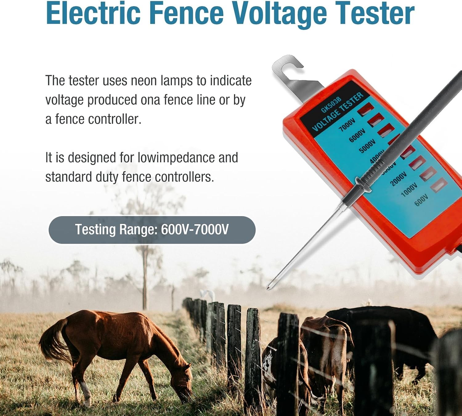 Electric Fence Voltage Tester Neon 0.6-7kV Fault Finder Fence Checker Tool