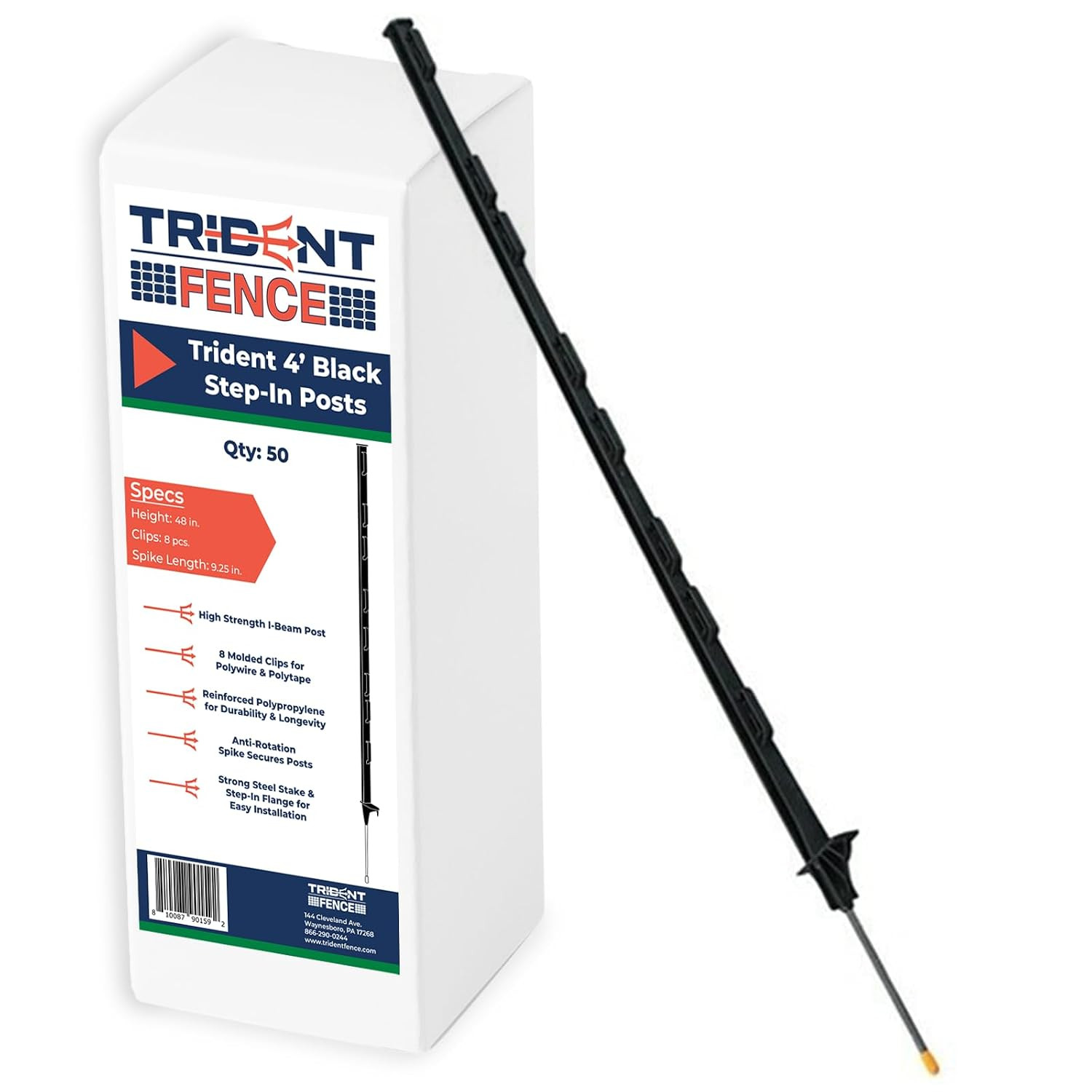 4′ Poly Step-in Posts – Temporary Fence – Electric Fence (50 Pack – Black)
