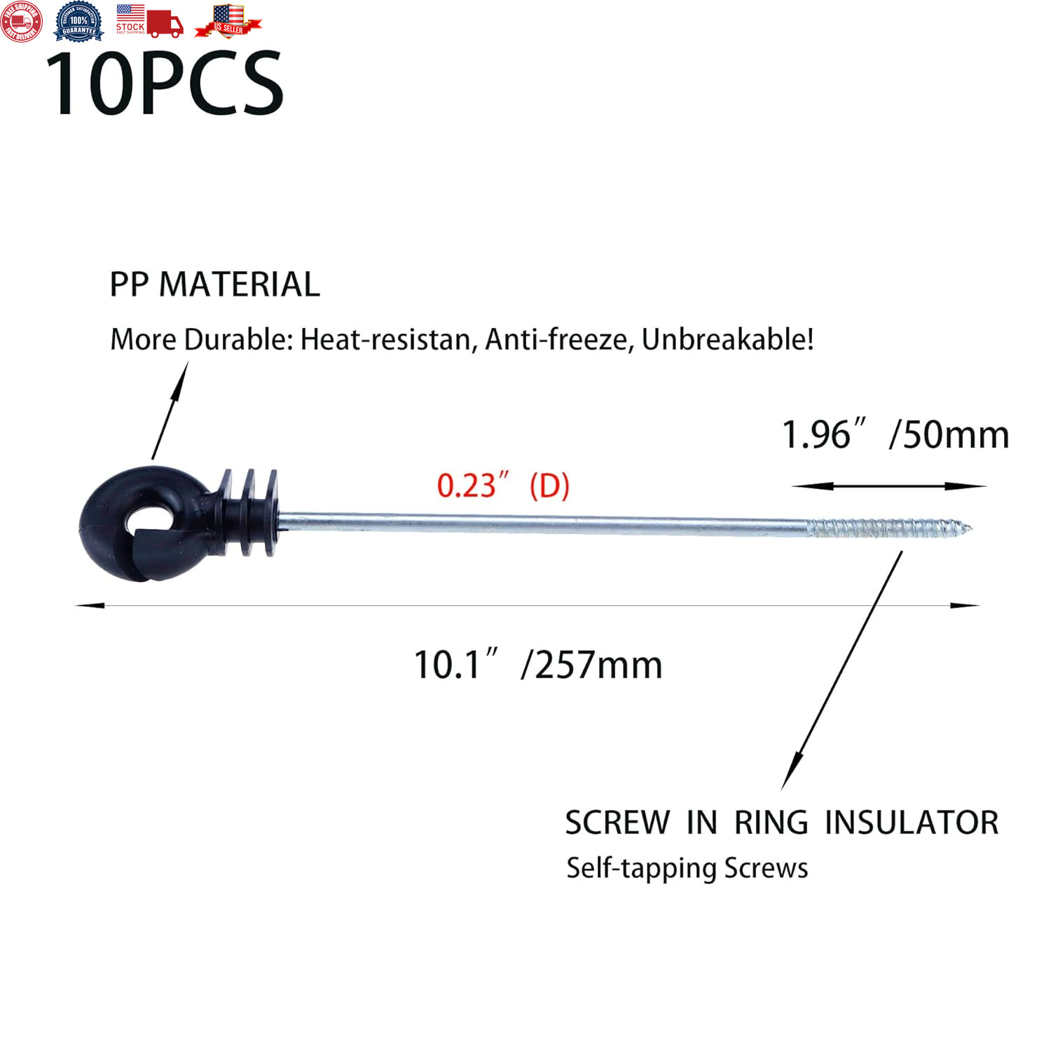 10Pcs Long Electric Fence Insulator Screw-In Insulator Fence Post Wood Post Insu