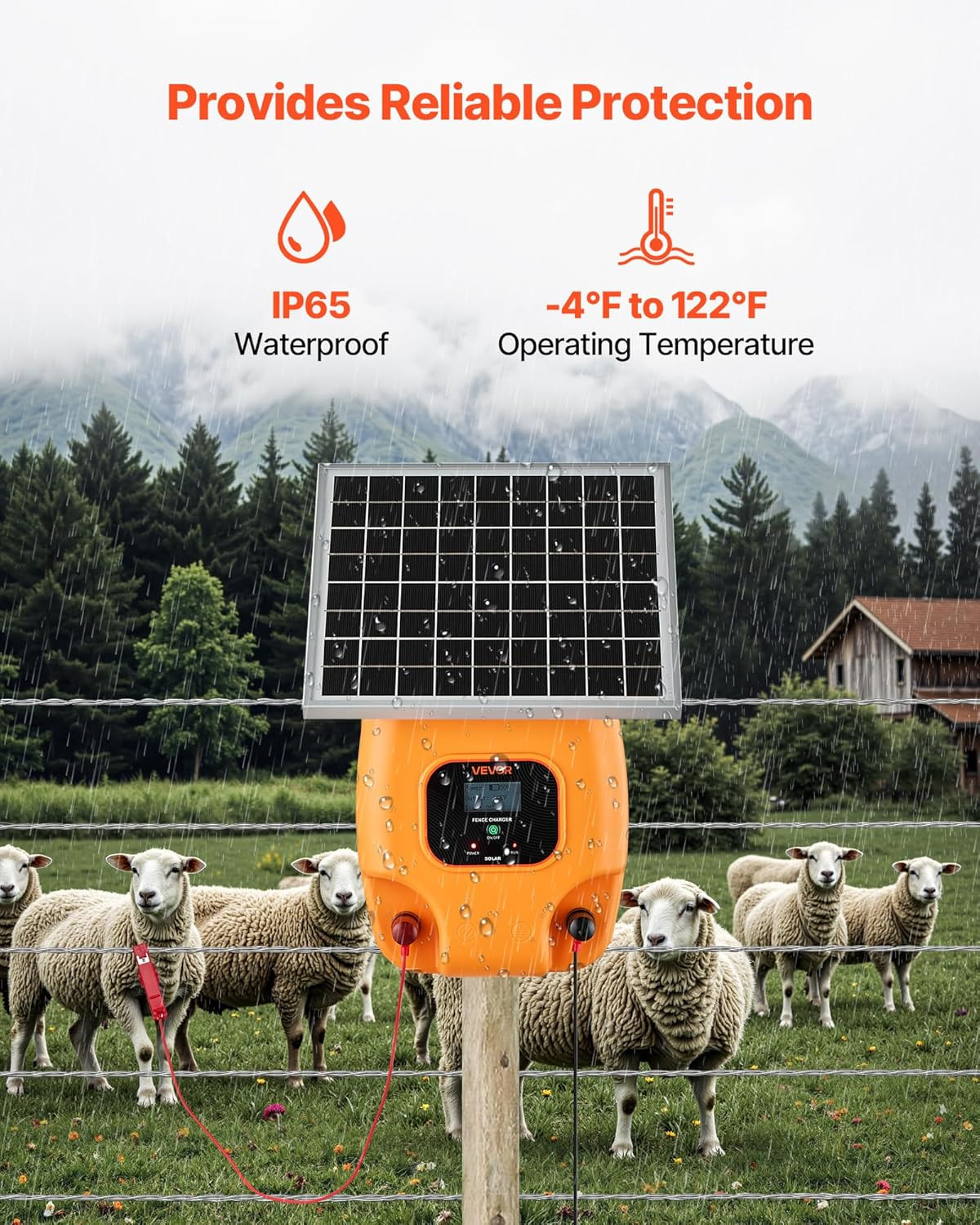 Solar Fence Charger, 0.6J 8 Kv Solar Powered Fence Charger, Electric Fence Energ