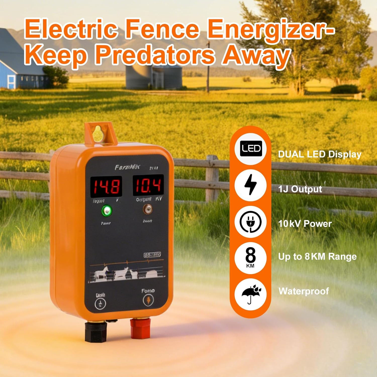 Farmnix 10KV Electric Fence Charger with LED Indicator, 5 Miles Electric Fence 1