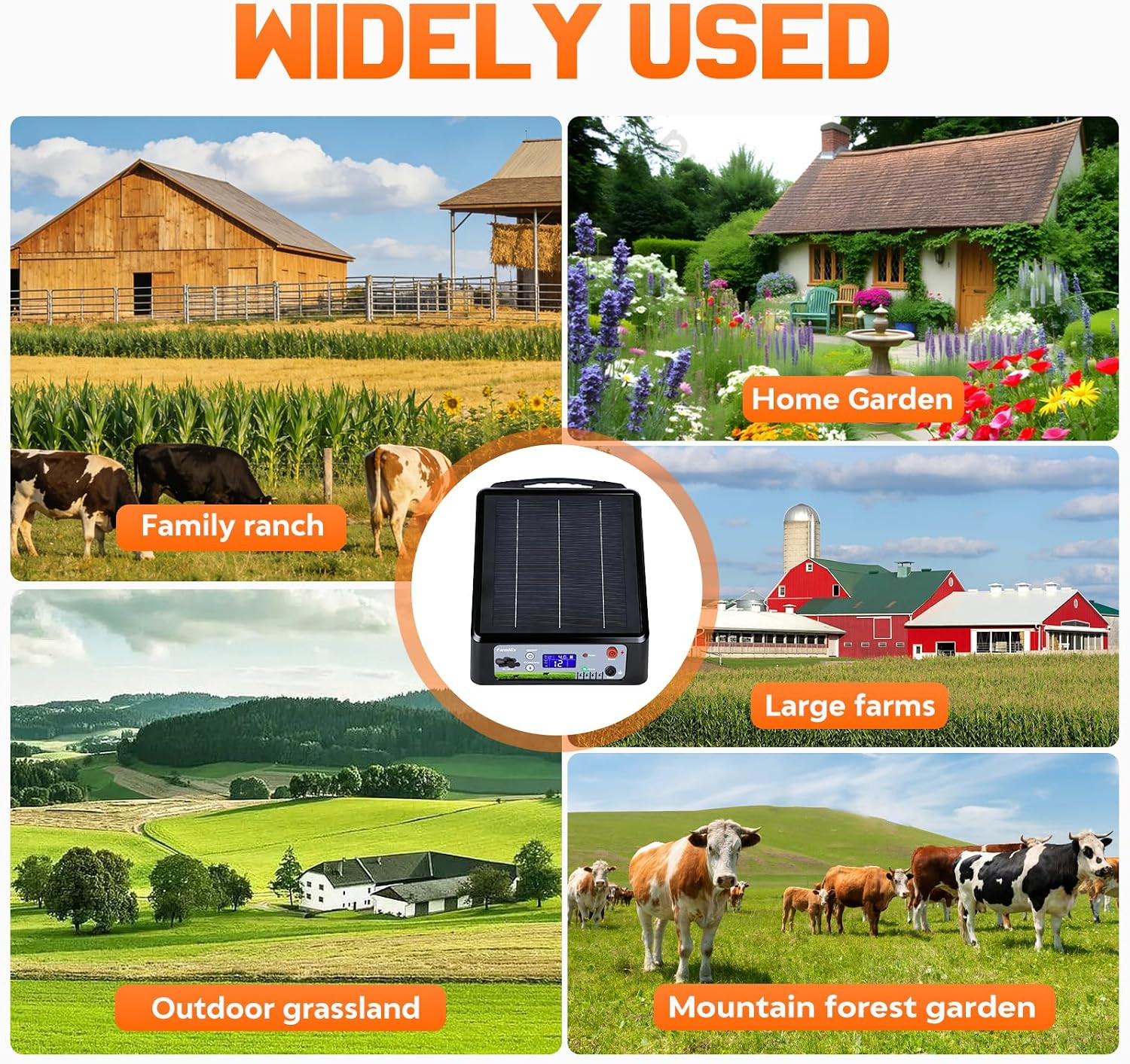 20 Miles Solar Powered Electric Fence Charger, Adjustable 6/8/10/12KV & 0.3J-2J