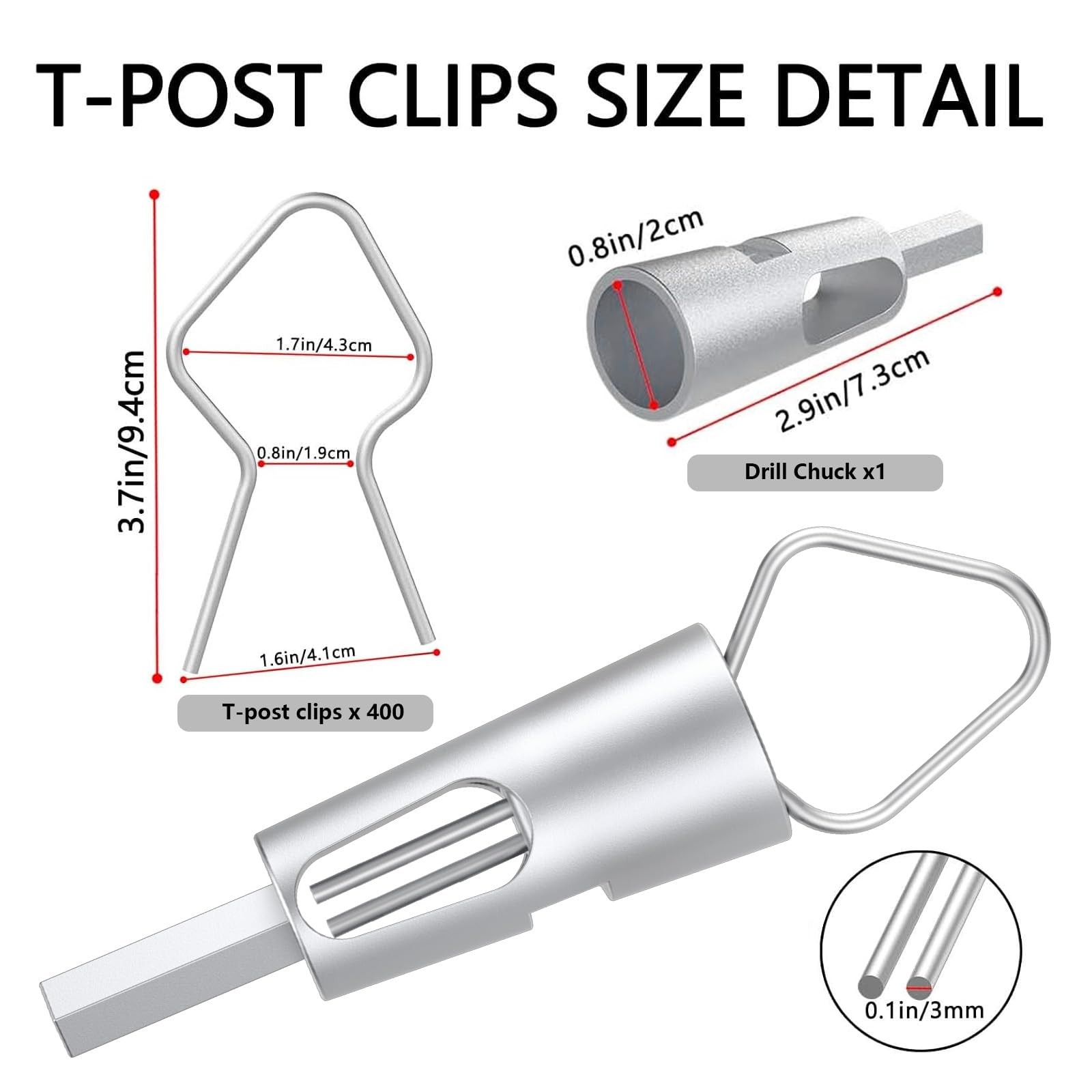 400 Pcs T Post Fence Clips 11 Gauge Galvanized Steel Wire Ties with Drill Chuck