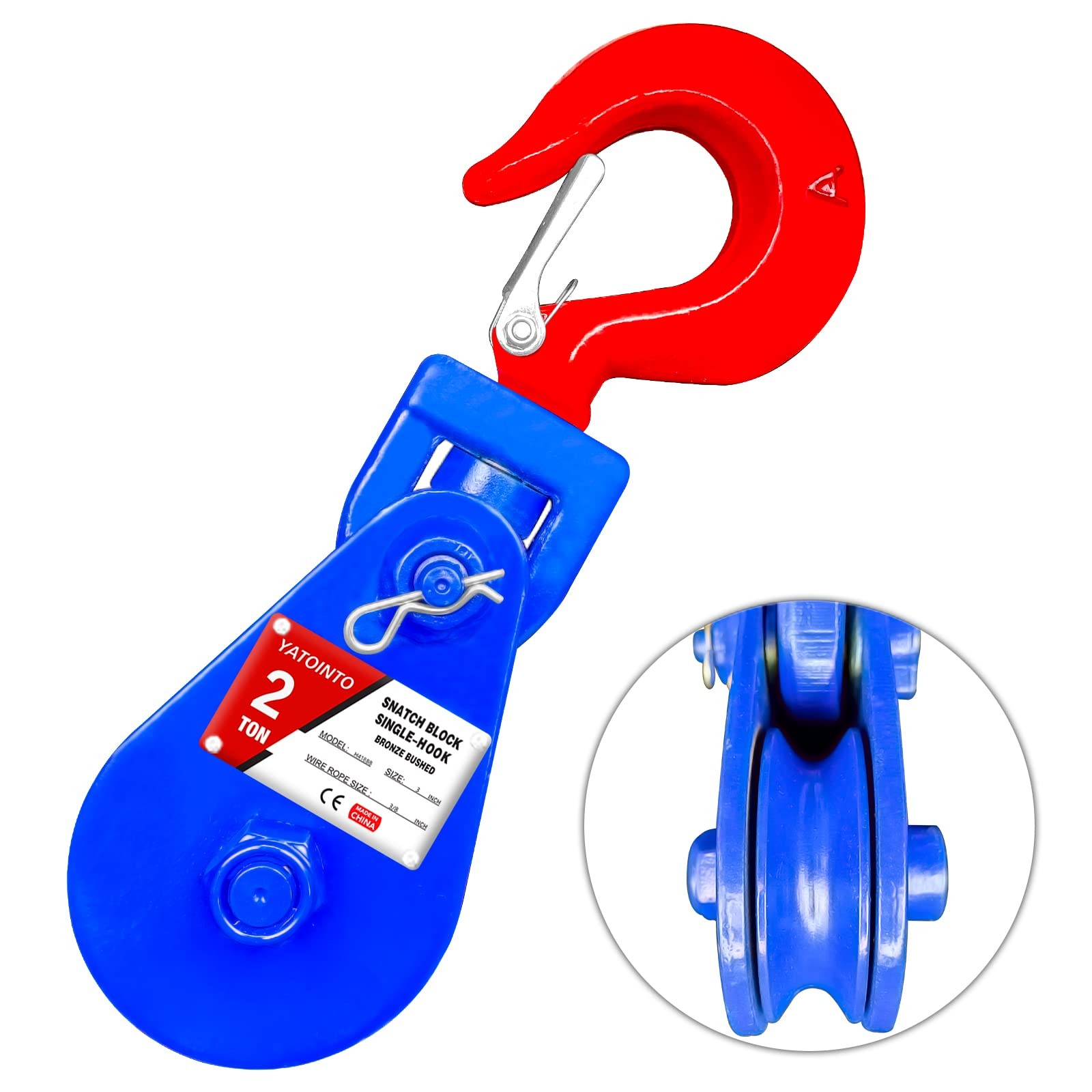 YATOINTO 2 ton Snatch Block with Hook, 3 Sheave 3/8 Inch Wire Rope Snatch Block,