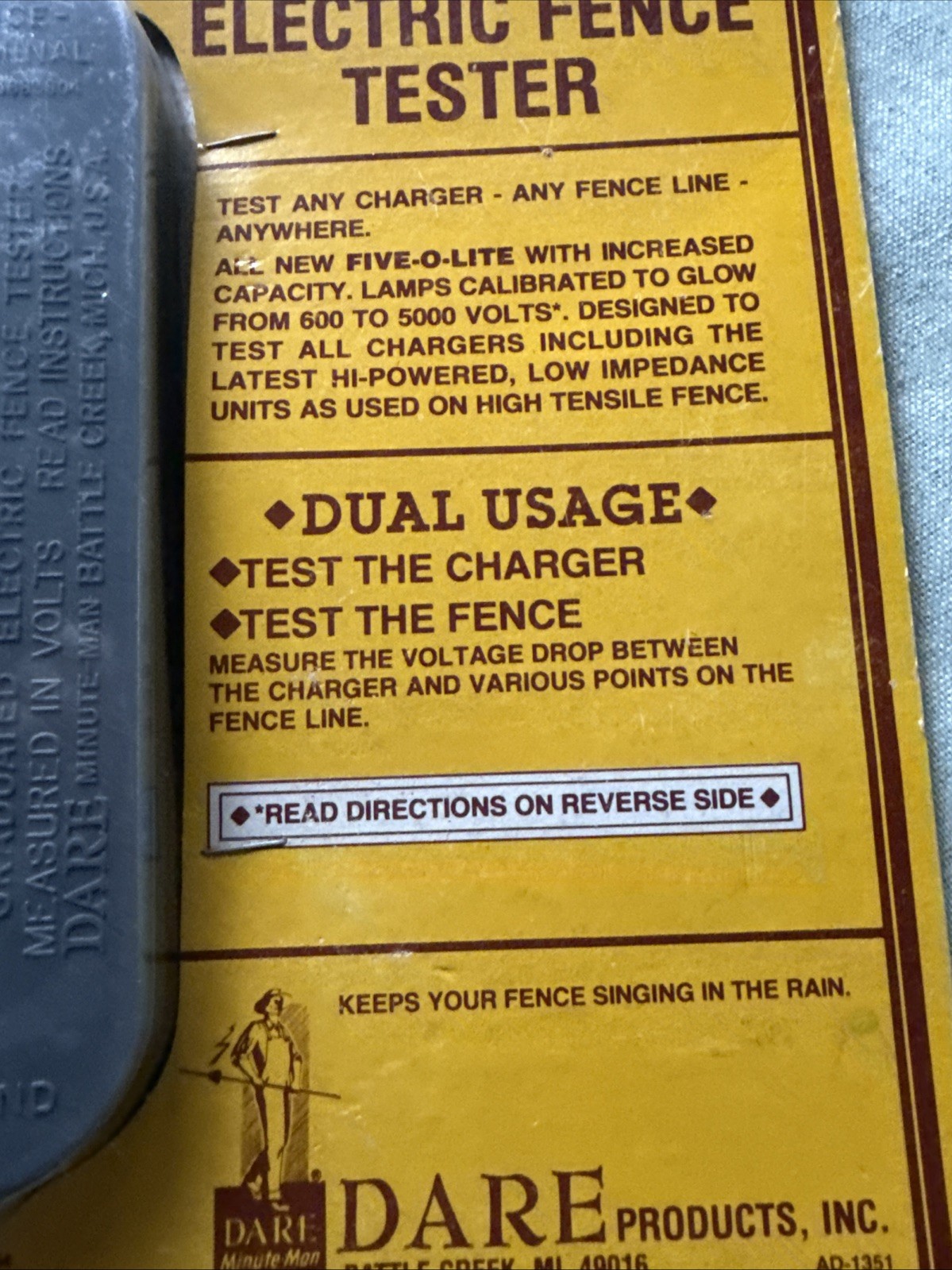 Dare Five-O-Lite Electric Fence Tester Wide Range 625-5,000 Volts Item #1360 USA