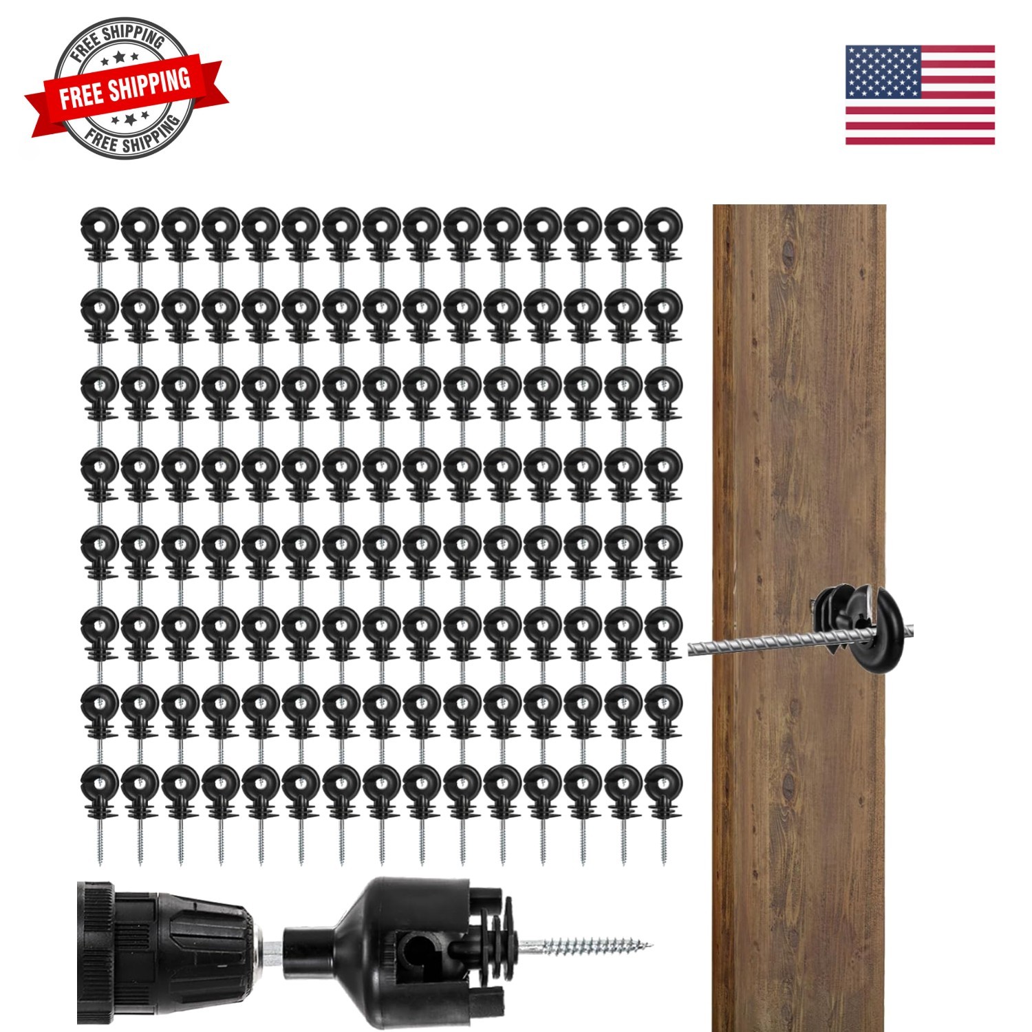 120 Pack , Fence Ring Post Insulator, Screw-in Insulator with Insulator Socke…