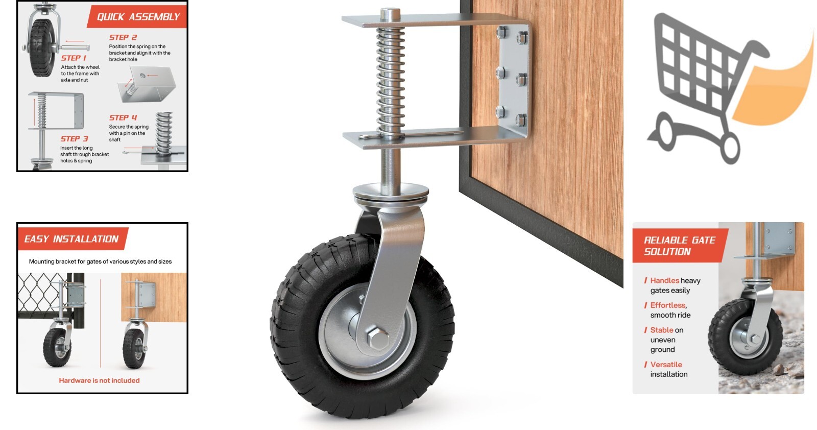 Heavy Duty Gate Wheel 8-inch Support Wheel for Wooden Metal Gates Farm Caster