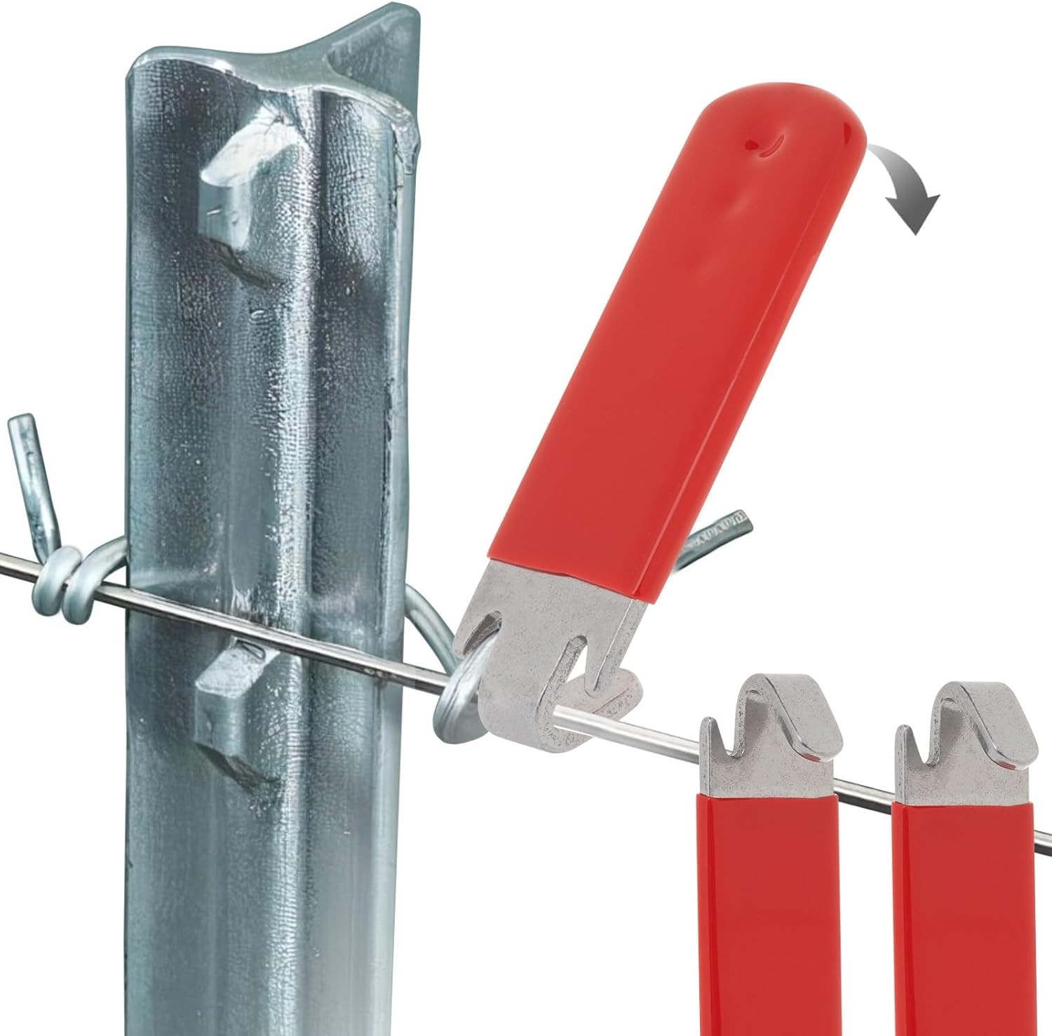 T-Post Clip Tool for Fence Wire Twisting – Red Rubber-Coated Handle (2 Pcs)
