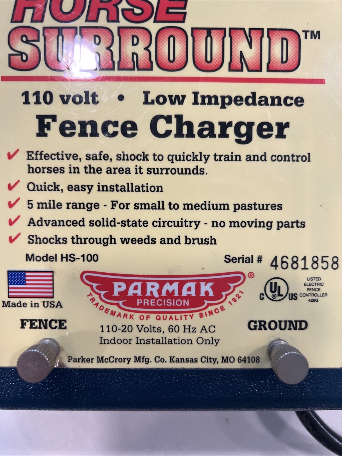 PARMAK Horse Surround Electric Fence Charger, Low Impedance, 110 Volt HS-100
