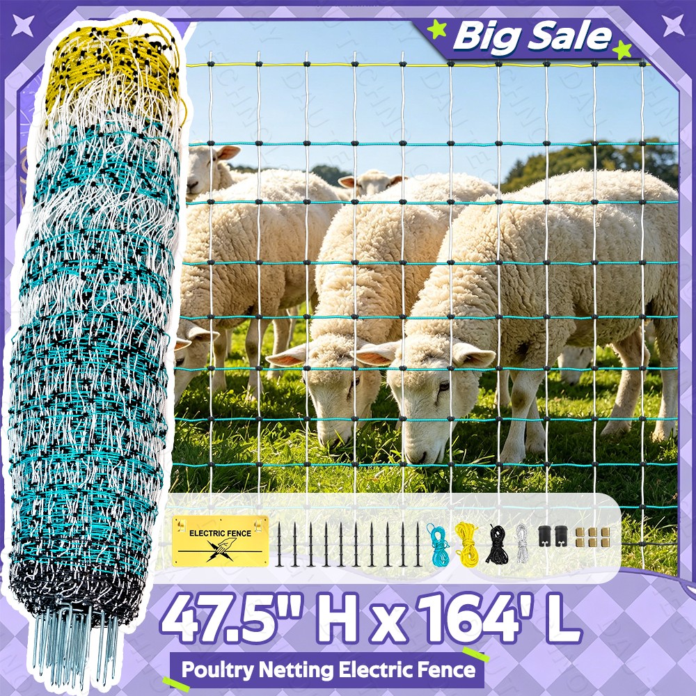 Practical Poultry Netting Electric Fence- 47.5″H x168’L for Chickens,Ducks,Geese