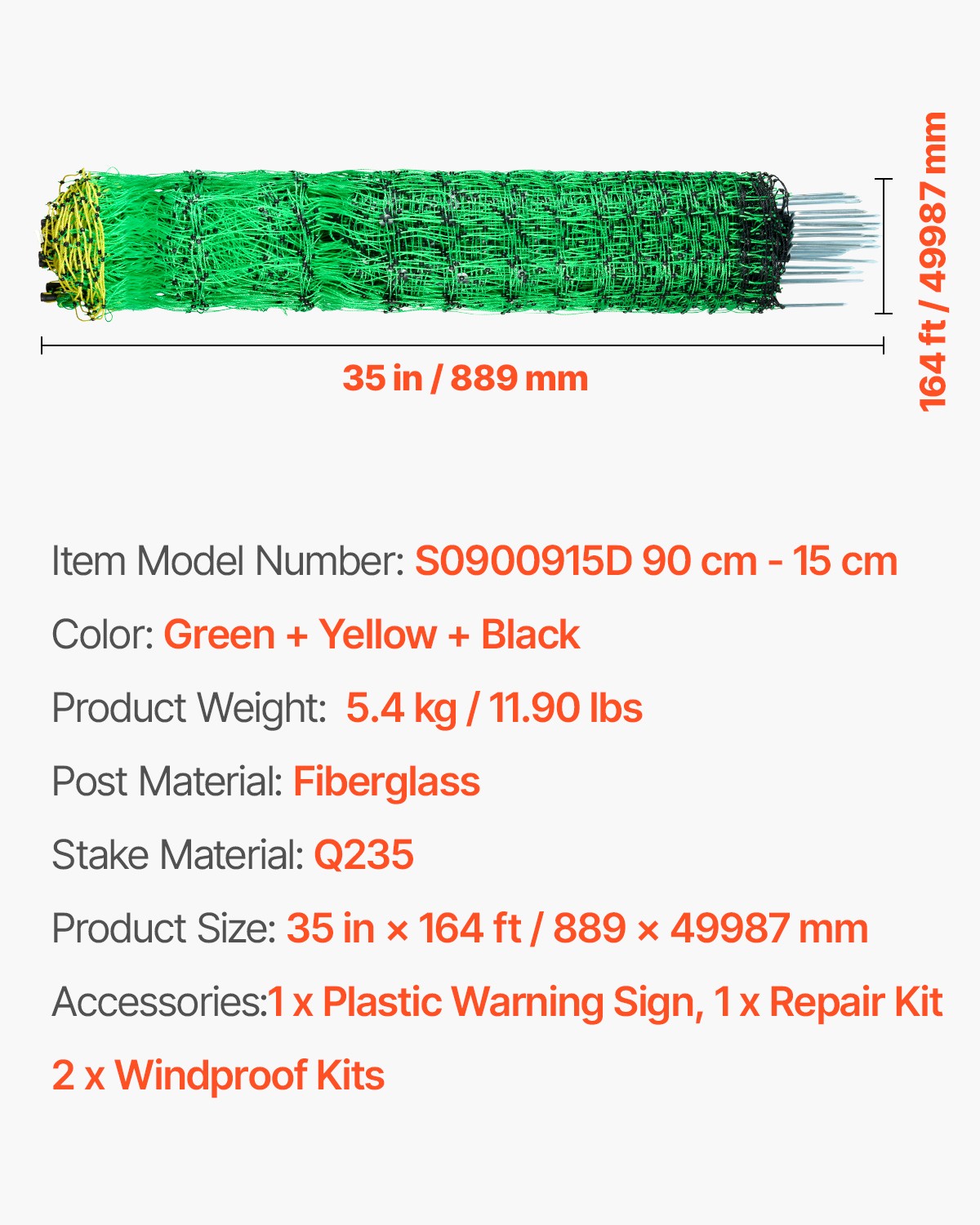 VEVOR Electric Netting Fence Kit Sheep Fencing 35″H x 164’L with Posts Spikes