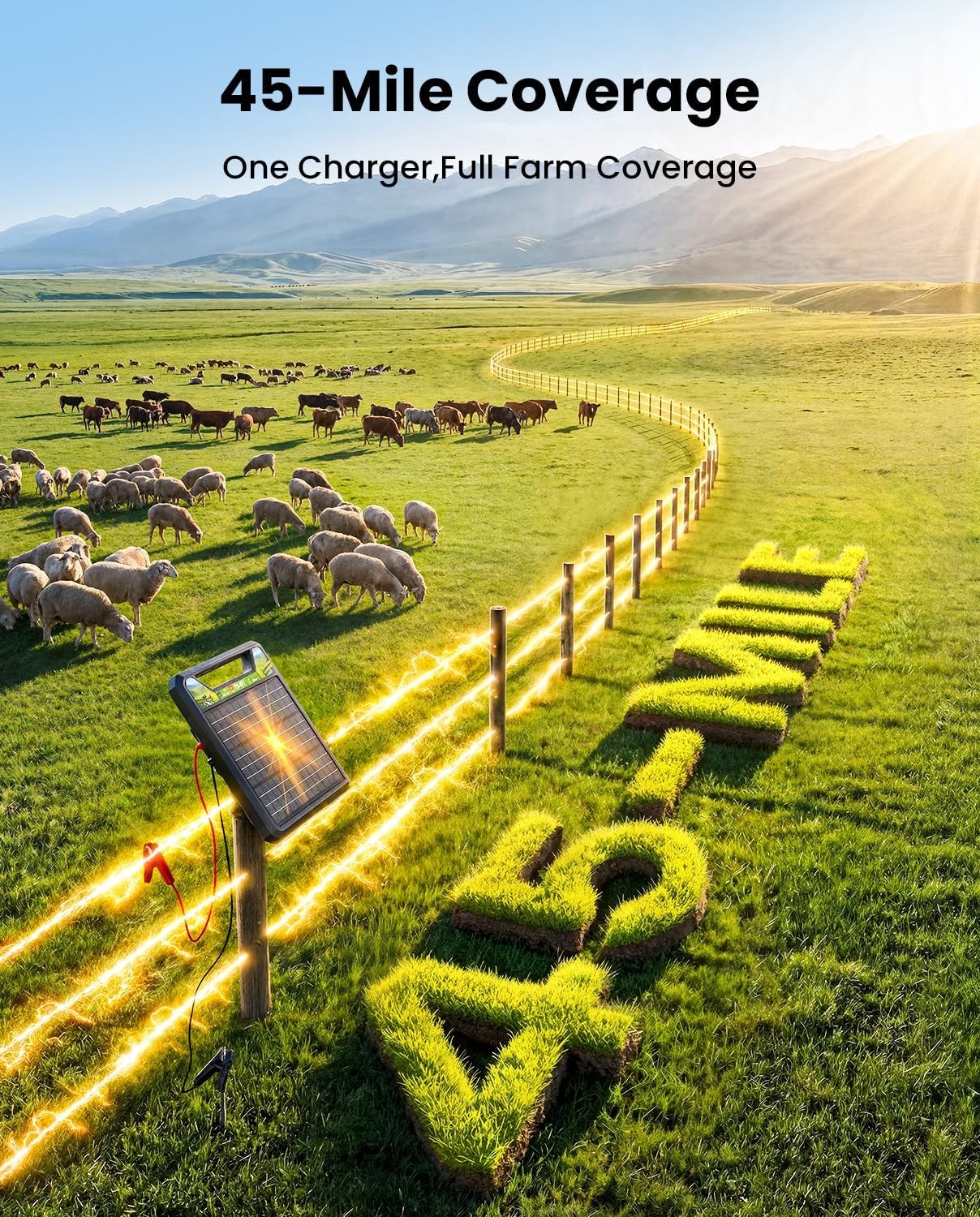 45-Mile Solar Electric Fence Charger 1.0J 12KV High-Power Solar Fence Charger