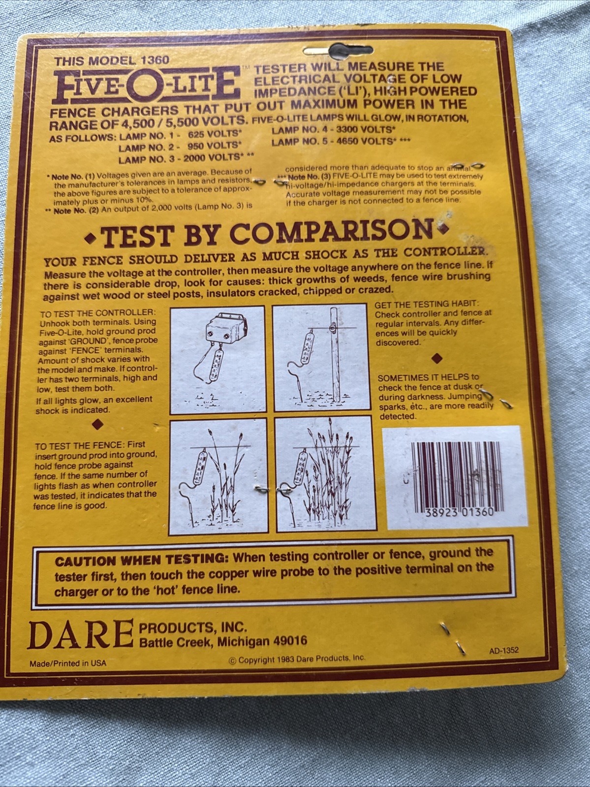 Dare Five-O-Lite Electric Fence Tester Wide Range 625-5,000 Volts Item #1360 USA