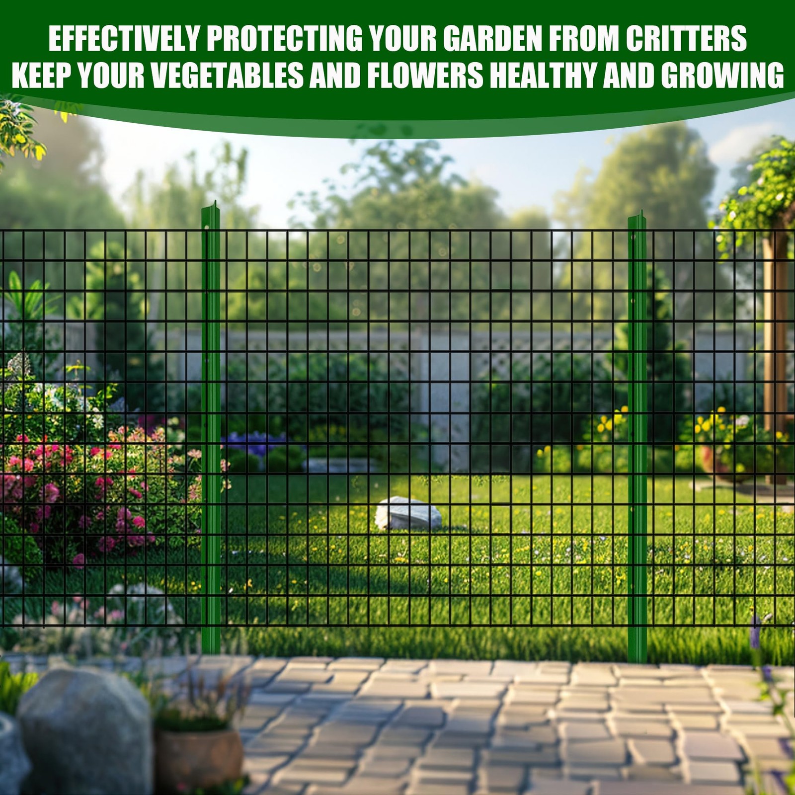 24 in x 25 ft Welded Wire Mesh Fence, 2 in × 3 in 15GA Black PVC Coated Garde…