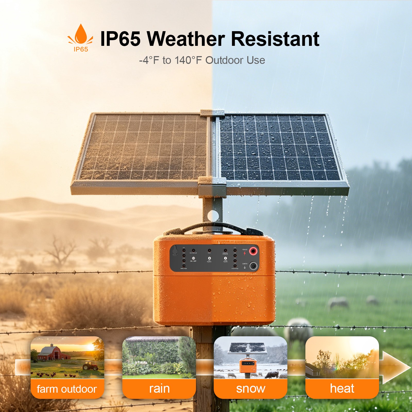 30-Mile 15W Solar Electric Fence Charger Fence Energizer Day/Night for Livestock