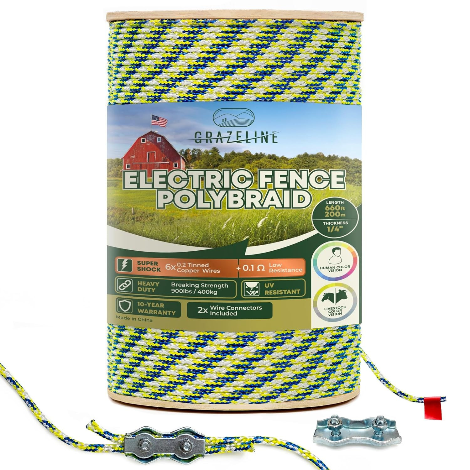 Electric Fence Polybraid 1/4″ Rope 660Ft (200M) – 6 X Tinned Copper Strands for