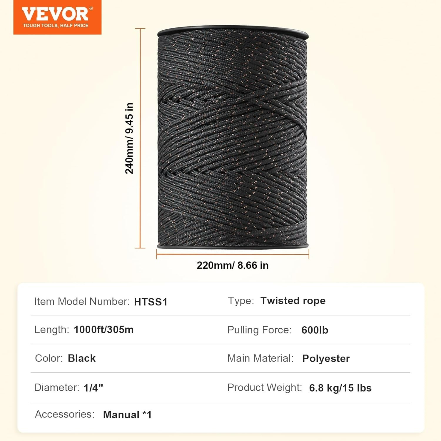 Electric Fence Wire, 1000Ft 305M Portable Polywire, 1/4″ Diameter 2 Copper
