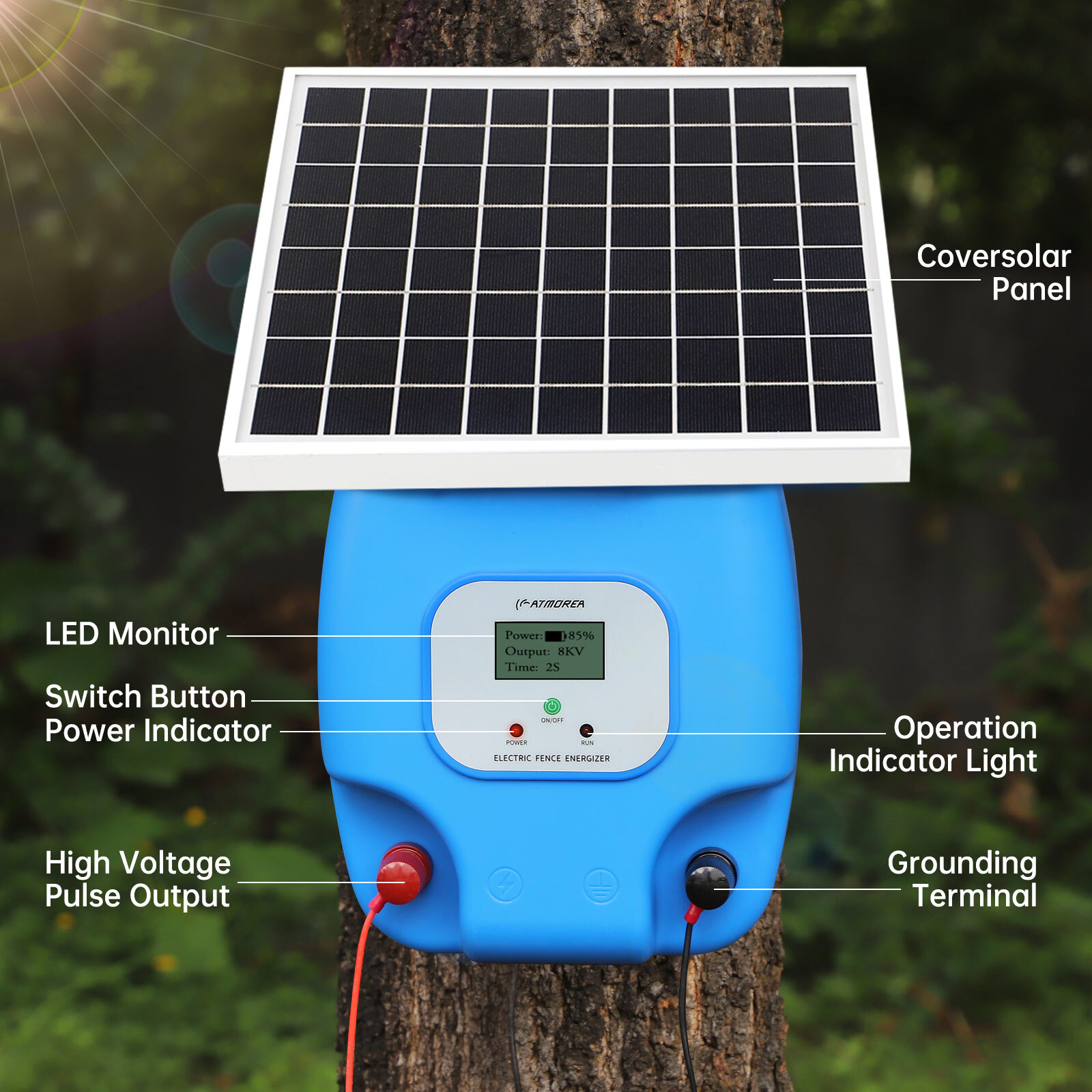 1.5J 8KV Solar Powered Fence Charger 5W Electric Fence Energizer for Livestock