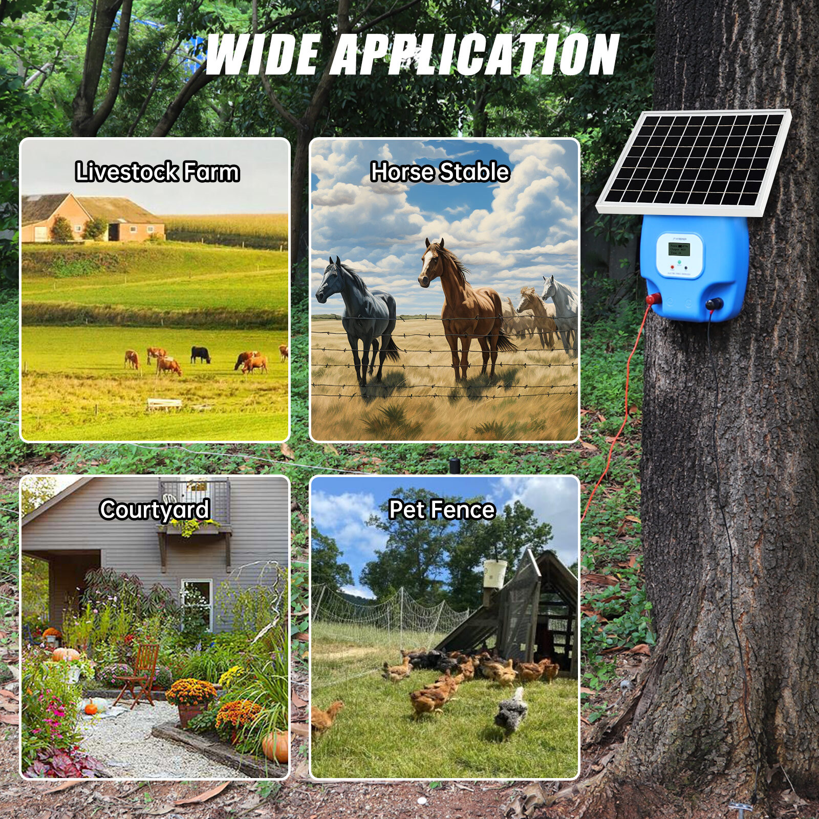 1.5J 8KV Solar Powered Fence Charger 5W Electric Fence Energizer for Livestock