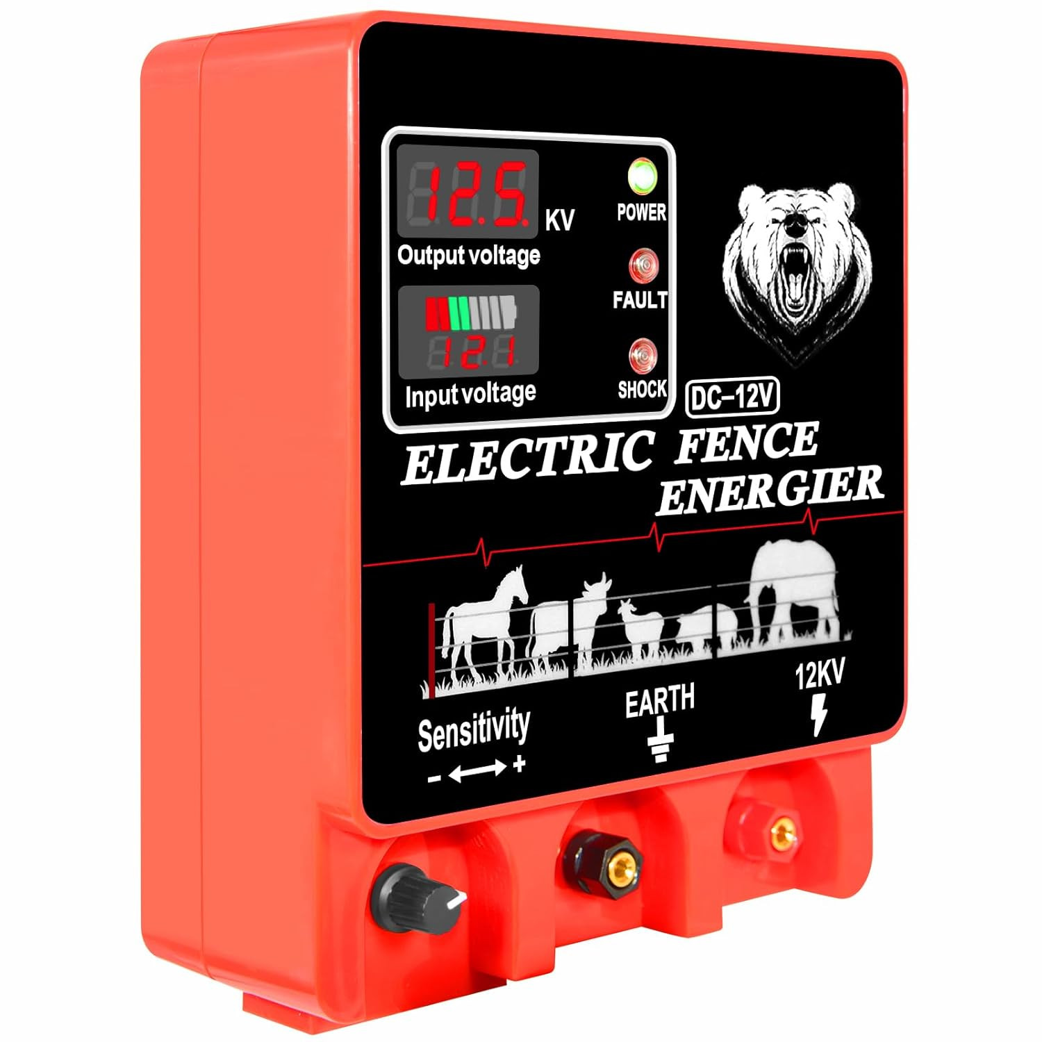 9J Electric Fence Charger Energizer, 9 Joules 400 Acres, AC DC 2 in 1 Powered Su