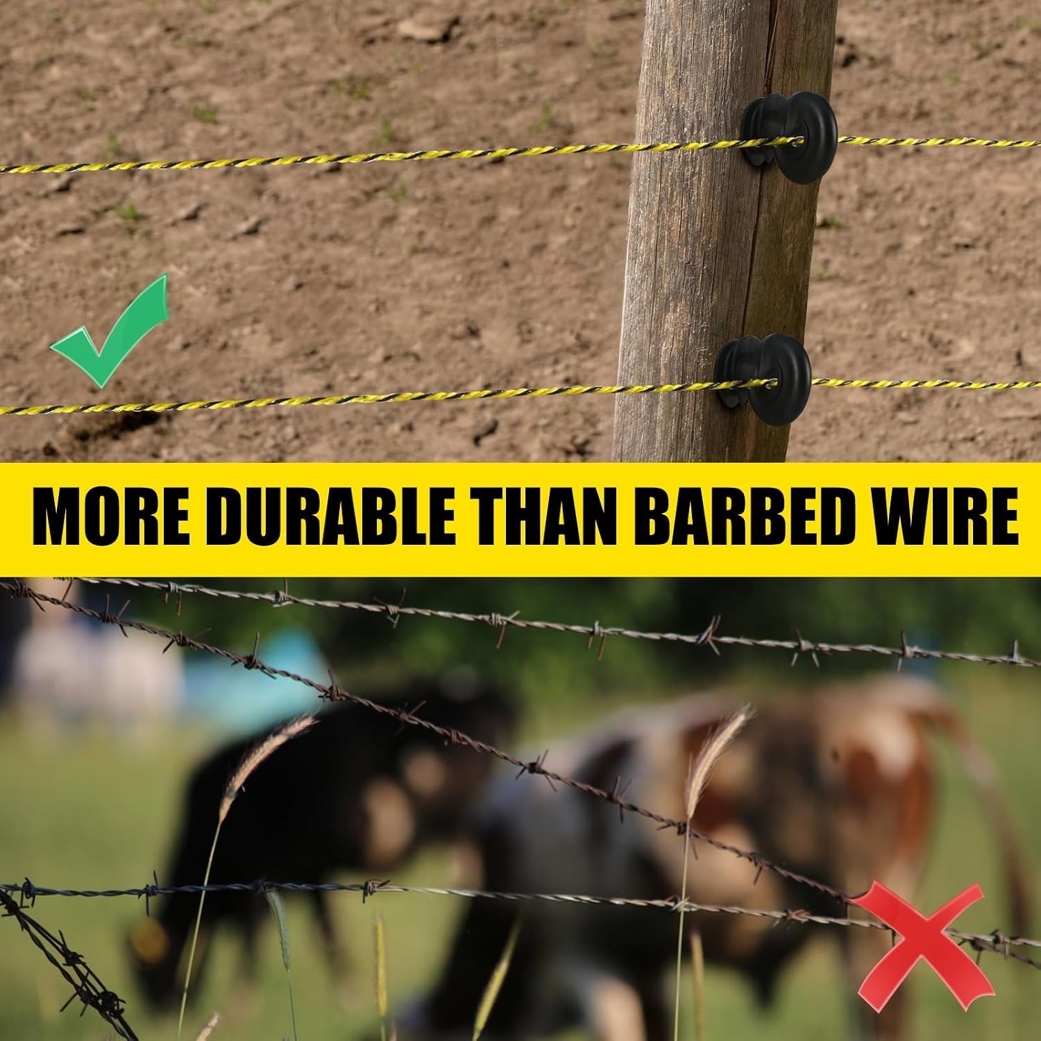 Upgrade Electric Fence Polywire 660FT,200 Meters, 6 Stainless Steel Strands f…