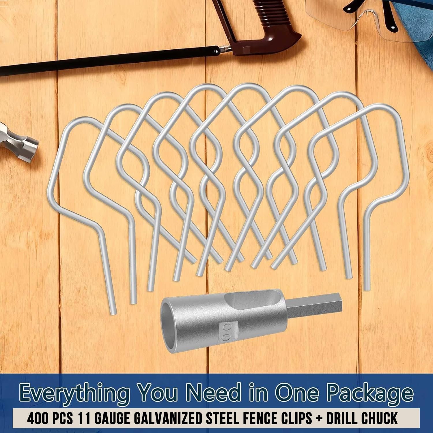 400 Pcs T Post Fence Clips 11 Gauge Galvanized Steel Wire Ties with Drill Chuck