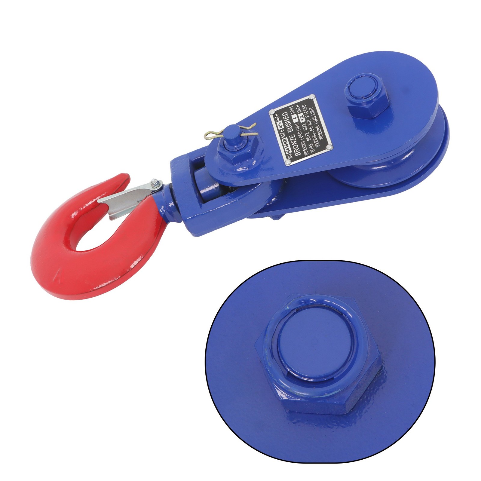 4 Ton Snatch Block with Hook – 8800lbs Capacity, 4.5″ Sheave, 1/2″ Wire Rope