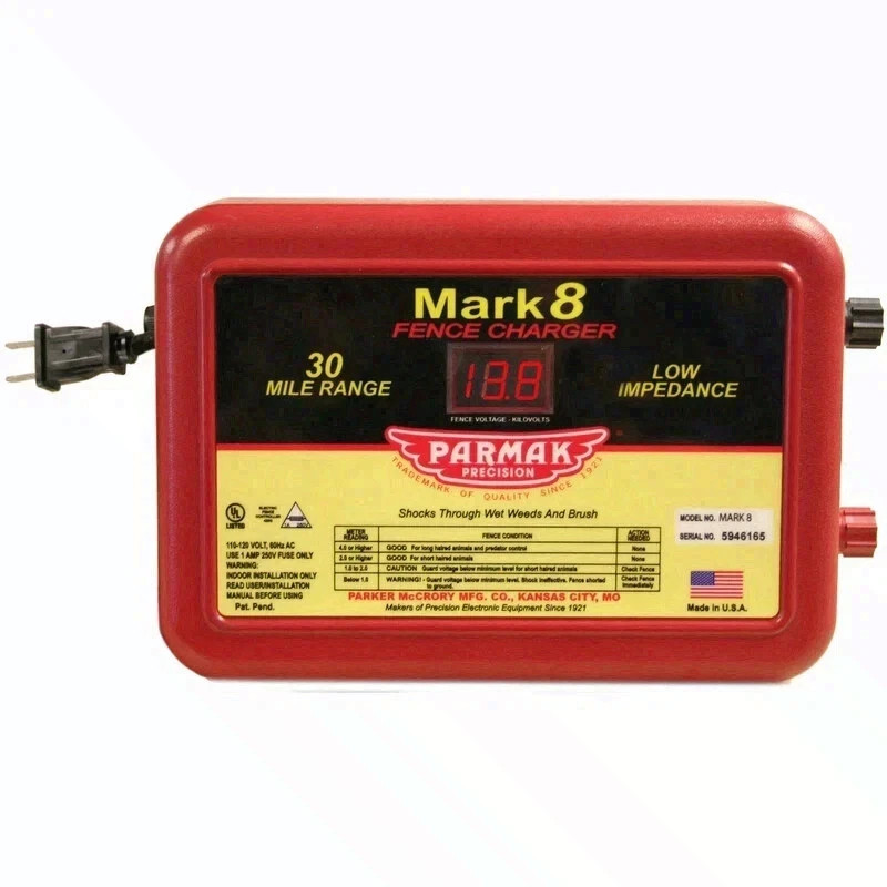 Parmak MARK8 Low Impedance 110V Electric Fence Charger 30-Mile Range Made in USA