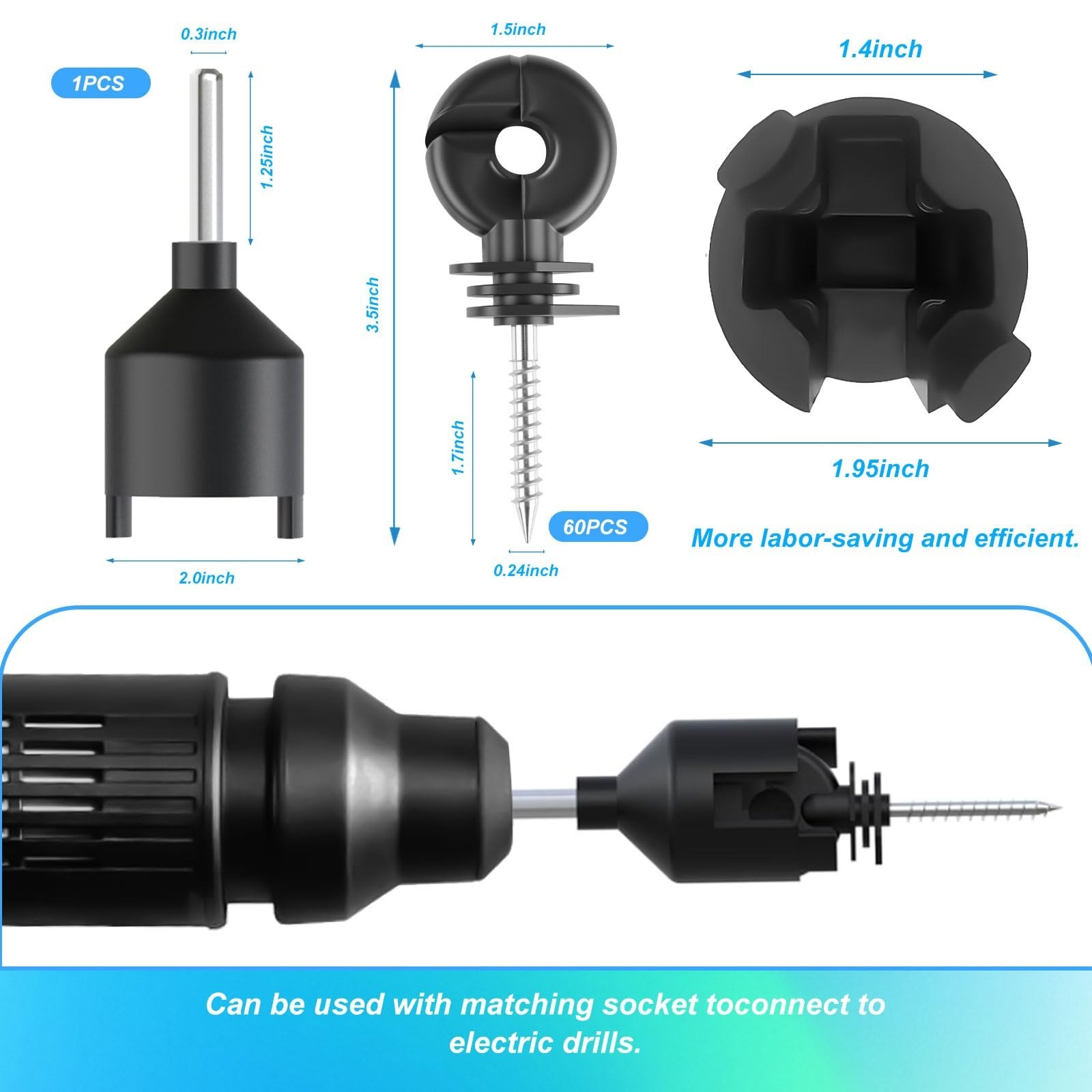 120PCS Electric Fence Insulator Screws & Rings for Wood Posts + Insulator Tool