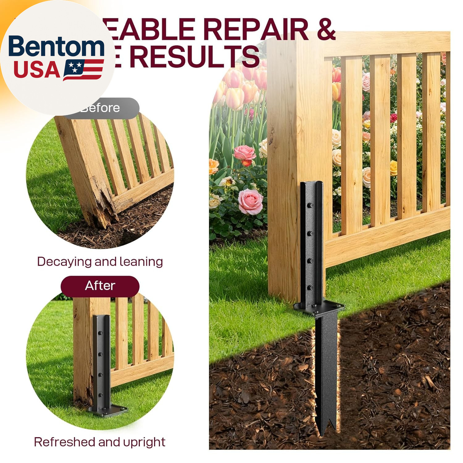 Fence Post Repair Kit, 2Pcs Heavy Duty Fence Post Anchor Ground Stakes, Robust Q