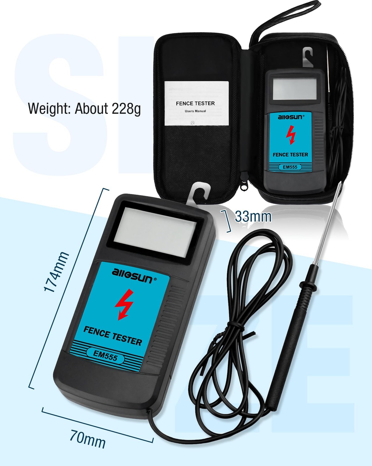 ALLOSUN Electric Fence Tester Fault Finder Digital Electric Fence Voltage Tes…