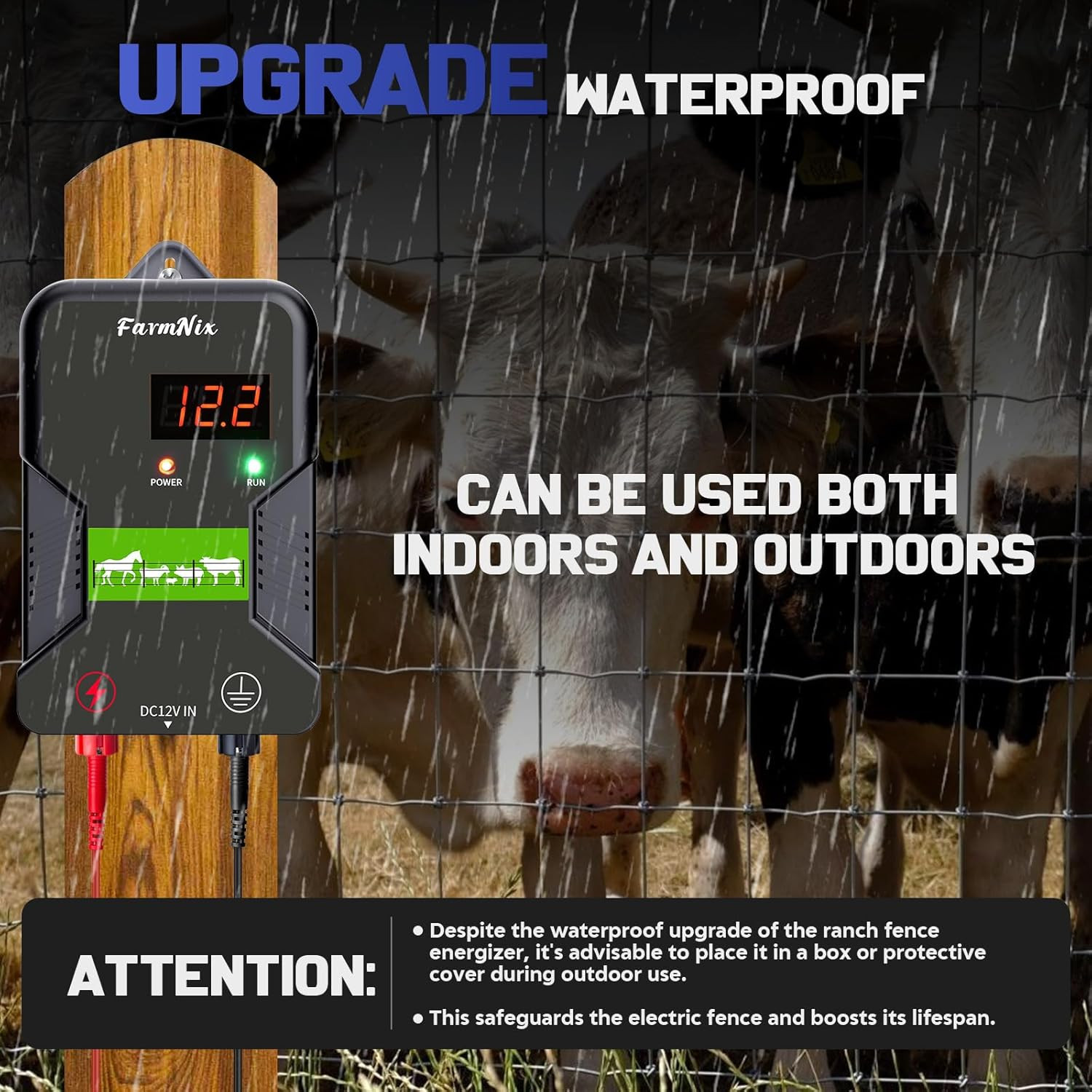 12KV Electric Fence Charger with LED Indicator, 2 Joules Pulse Energy, 10 Miles