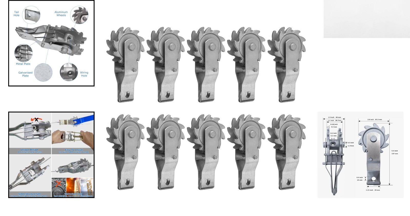10PCS Heavy Duty Electric Fence Wire Tightener – Tensioner for Farms
