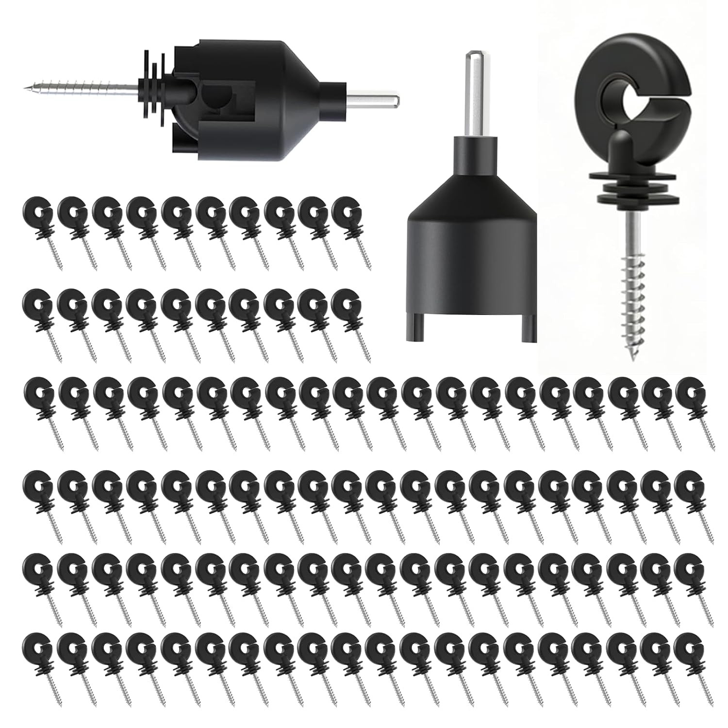100-Pack Wood Post Screw-In Electric Fence Ring Insulators with Tool | Uv-Resist
