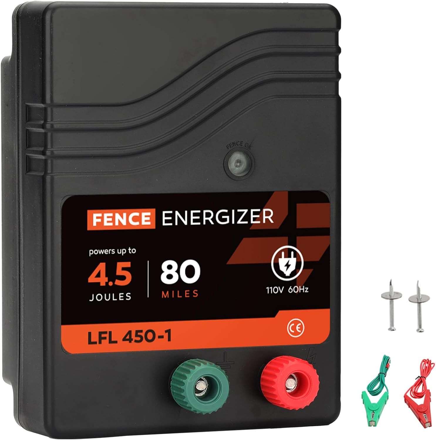 Electric Fence Charger AC Powered 80 Mile 250 Acres, 110 Volt, 4.5 Joule, 10KV