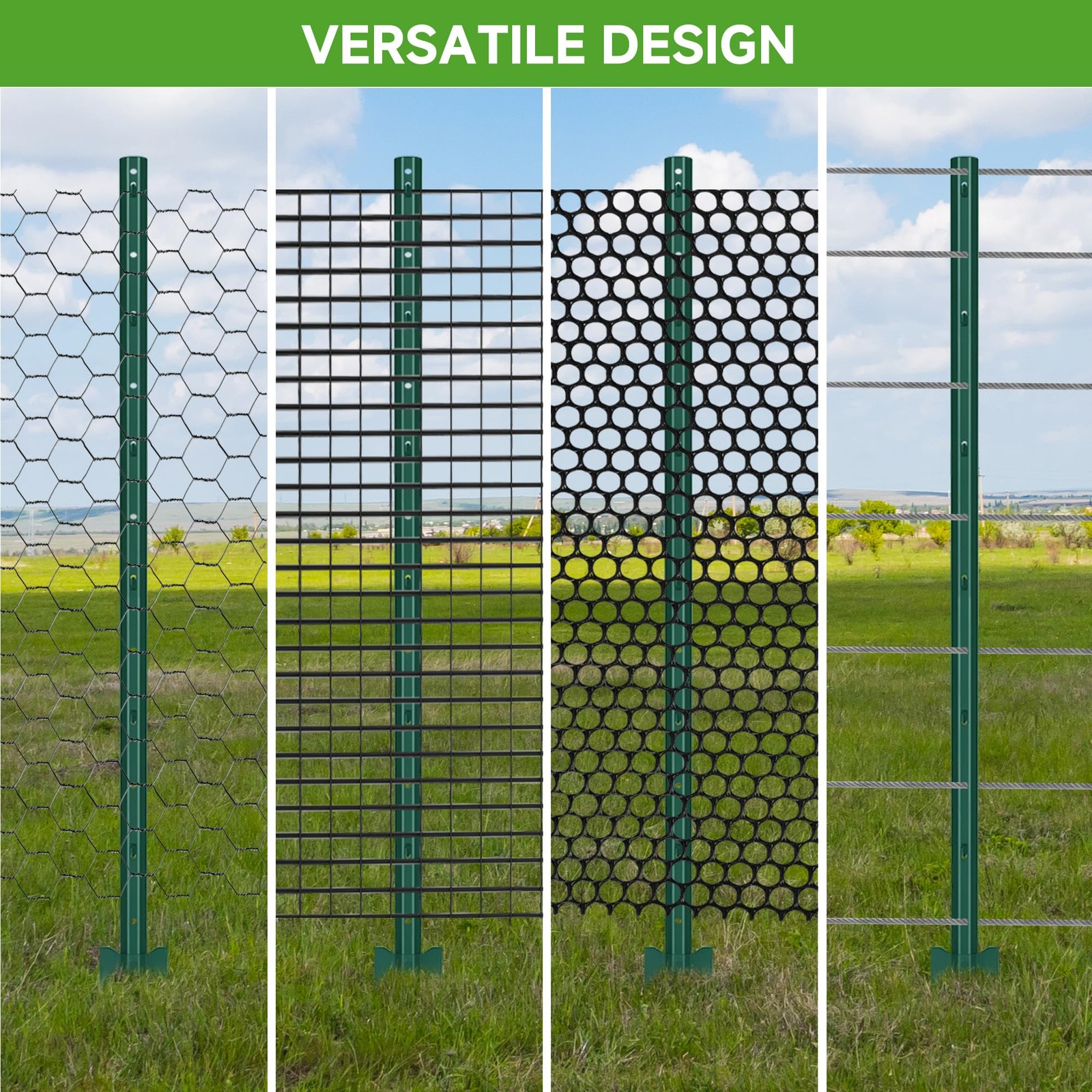 LYDTICK 10Pack Fence Posts 4Ft in Bulk, Metal Fence Stakes Black Fencing Pole…