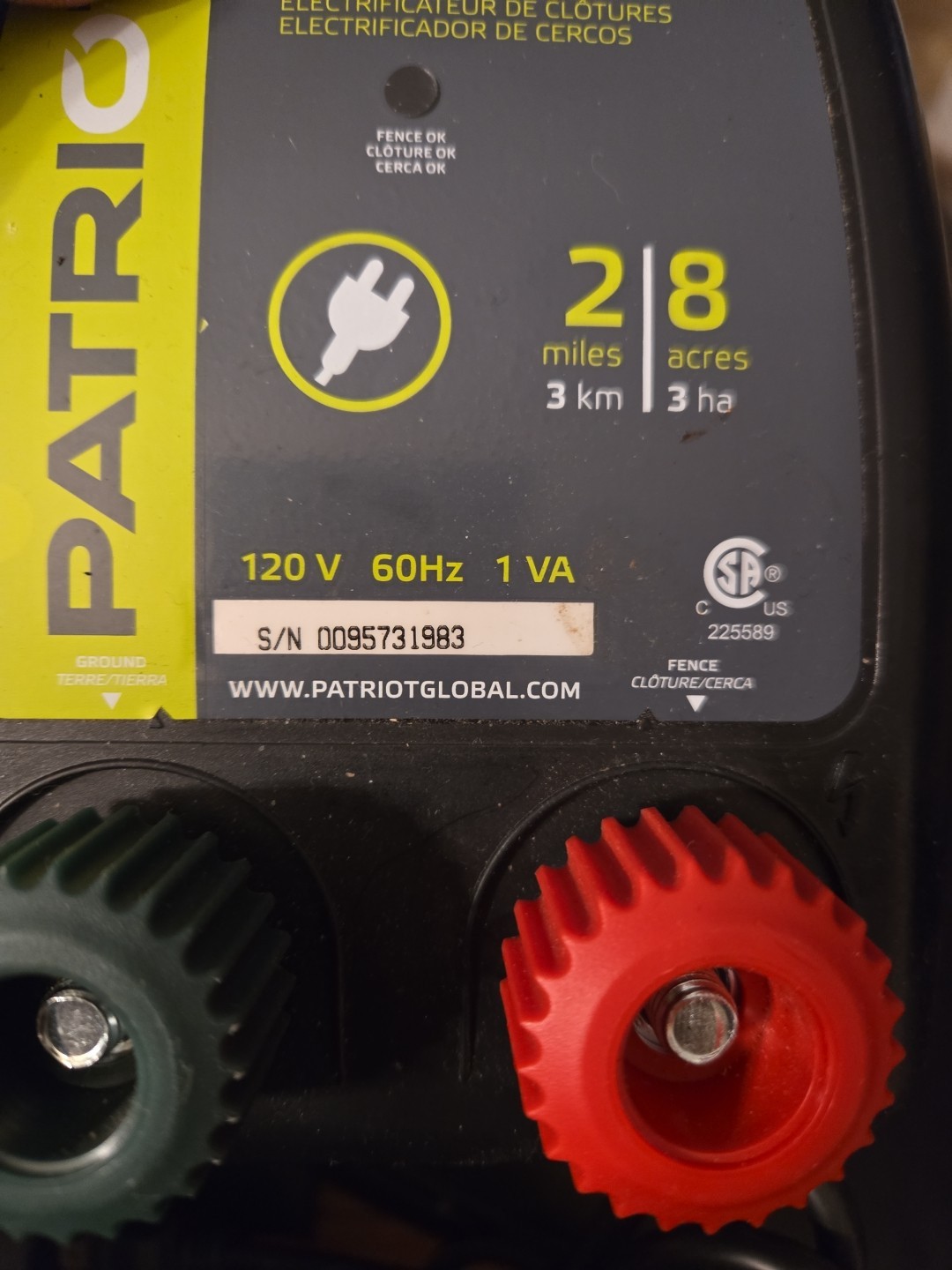Patriot PE2 Electric Fence Energizer 2 miles 8 acres 120v 60hz 1va tested